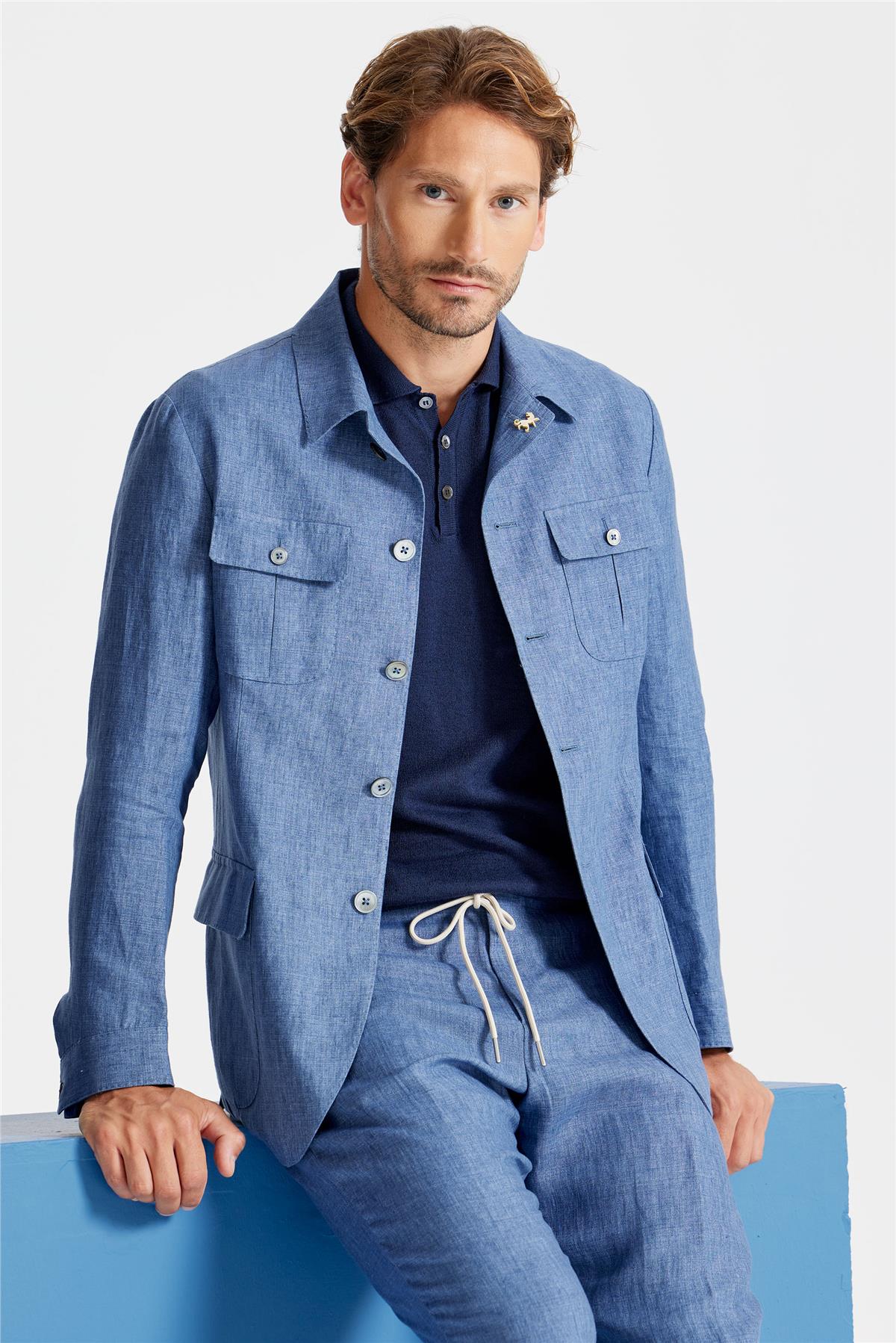 Mavi Keten Safari Ceket