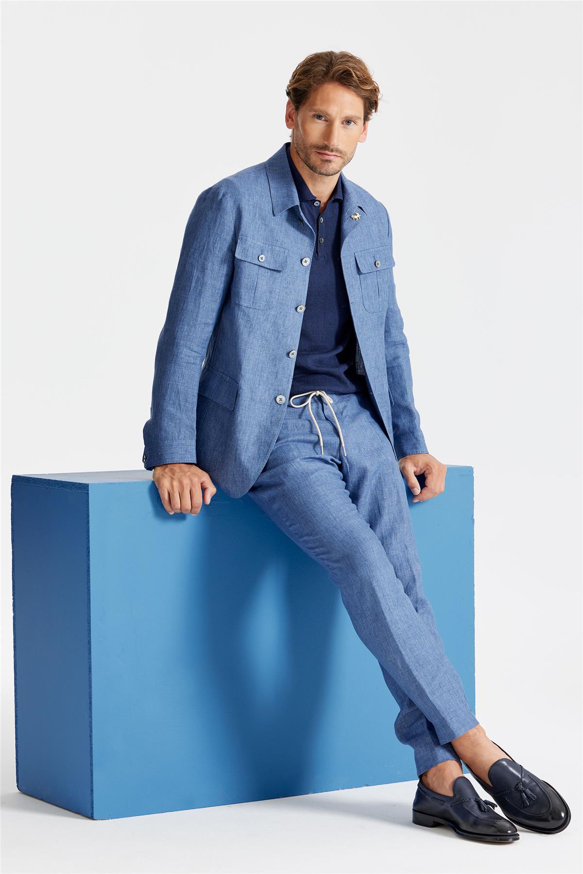 Mavi Keten Safari Ceket