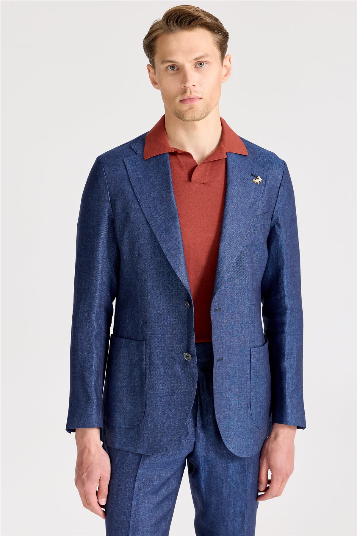 Mavi Keten Takım Elbise