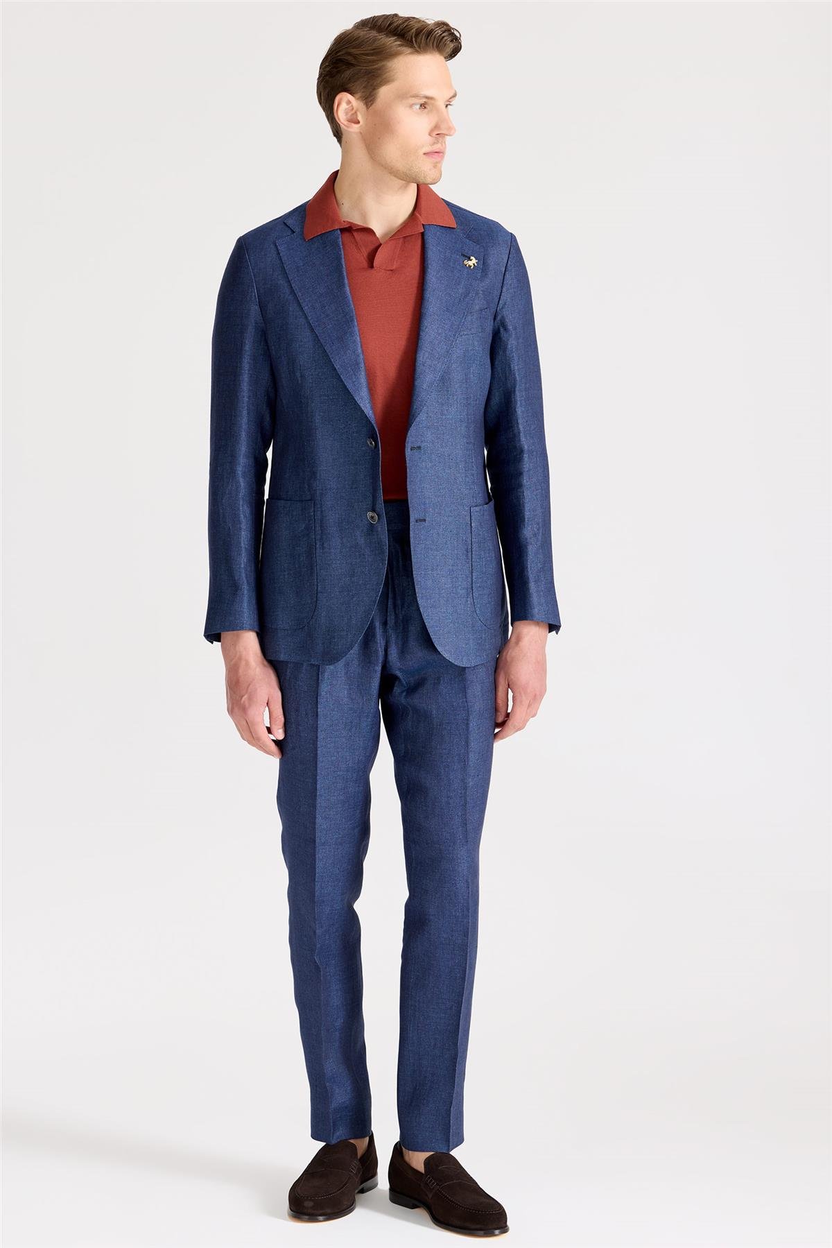 Mavi Keten Takım Elbise