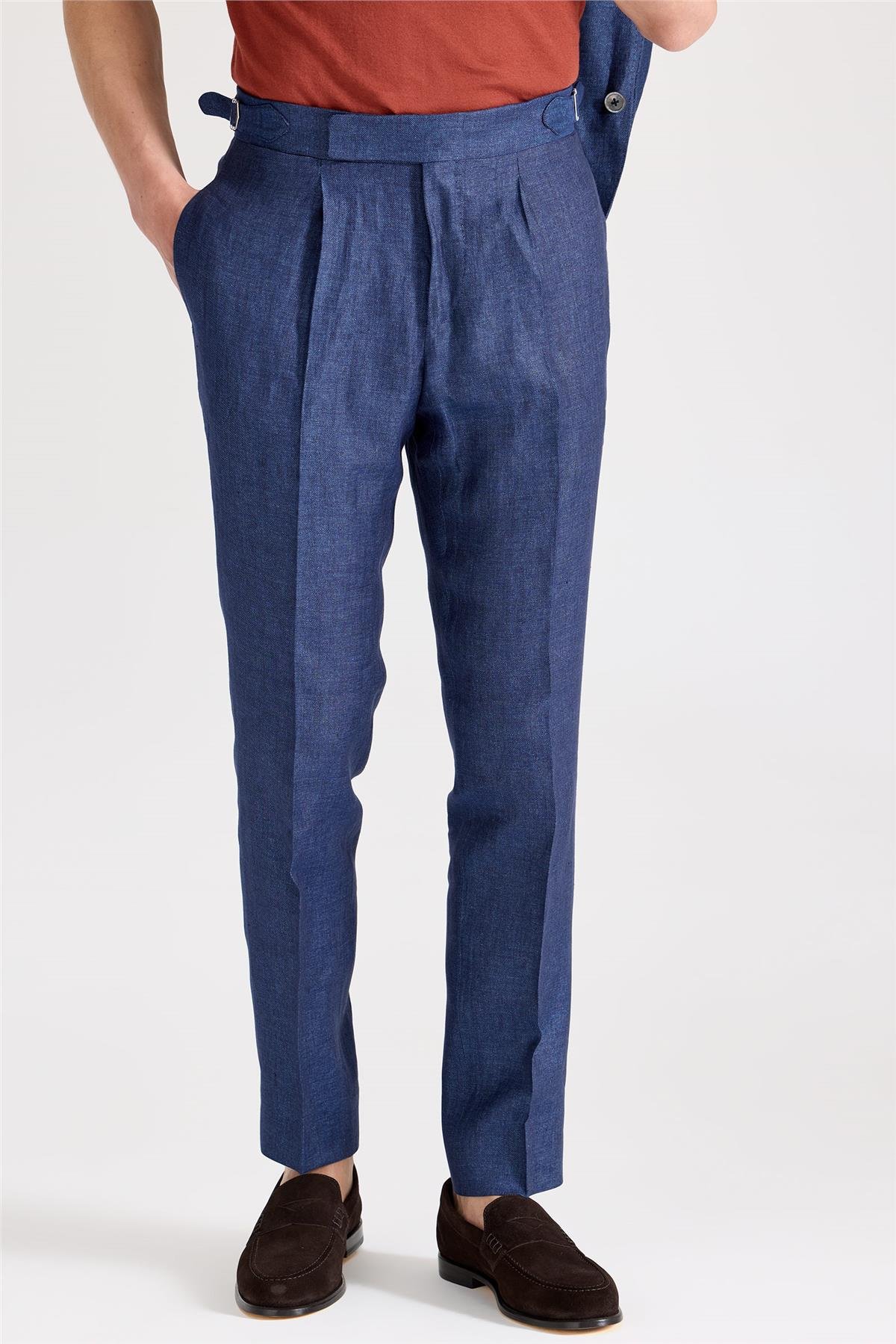 Mavi Keten Takım Elbise