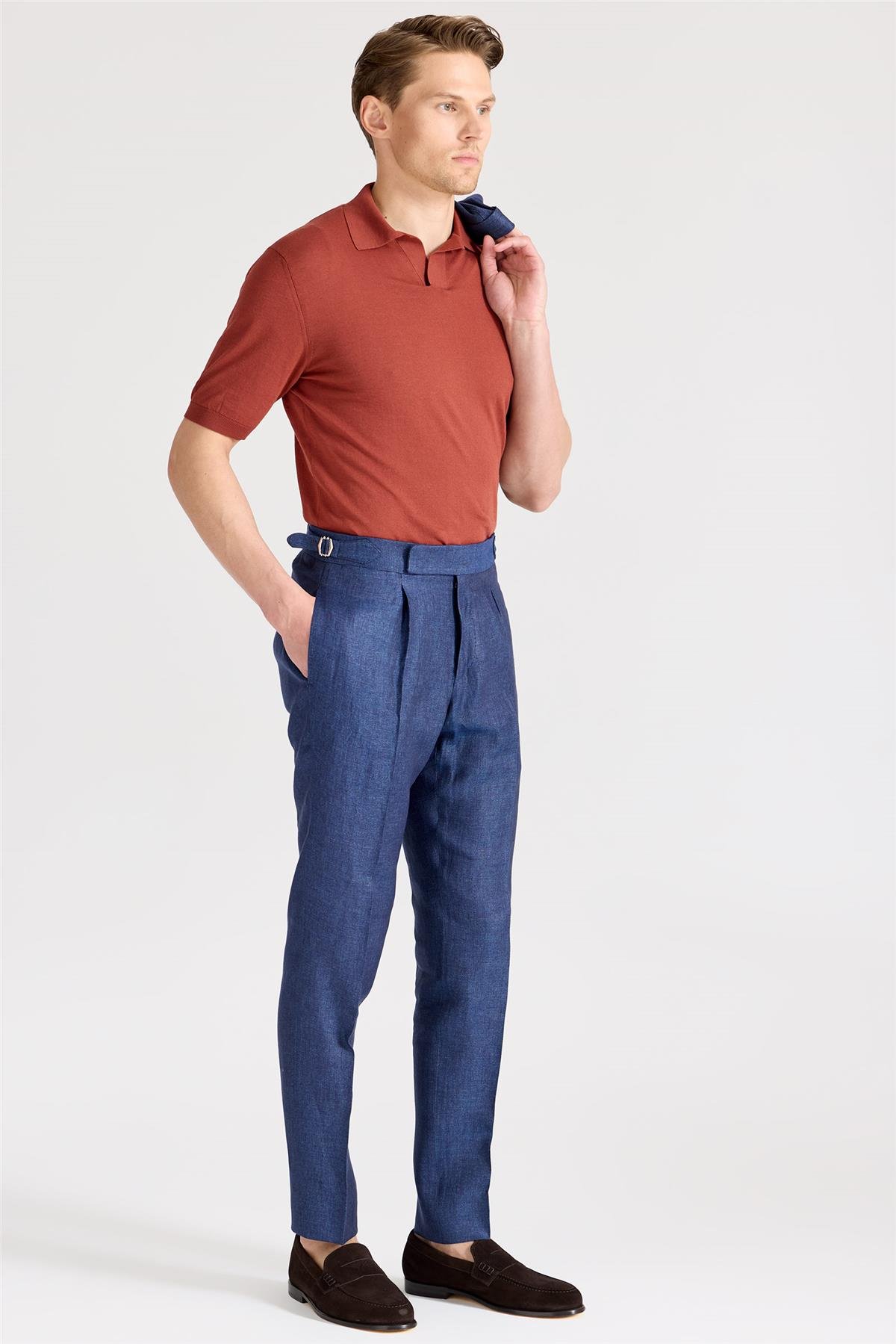 Mavi Keten Takım Elbise