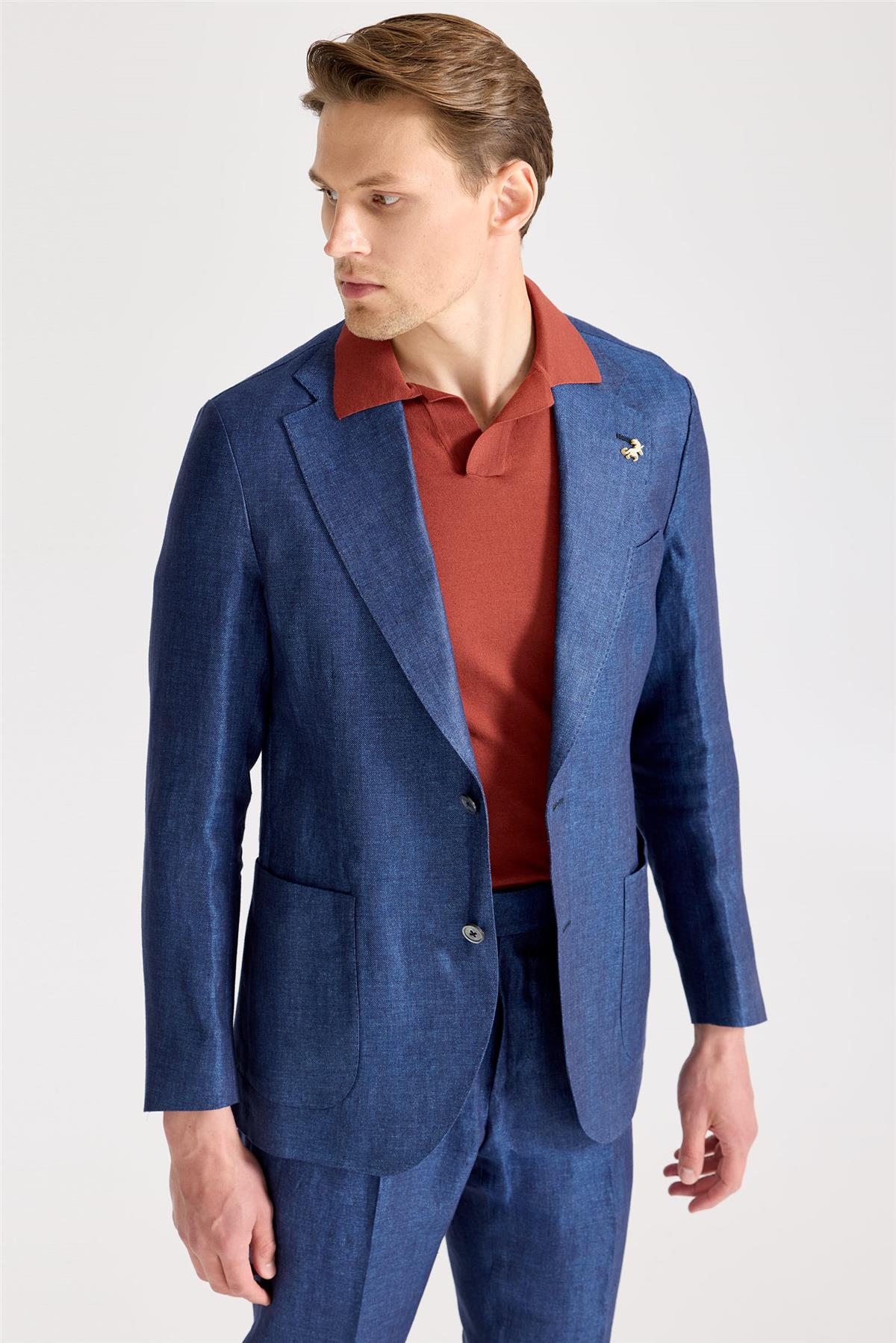 Mavi Keten Takım Elbise