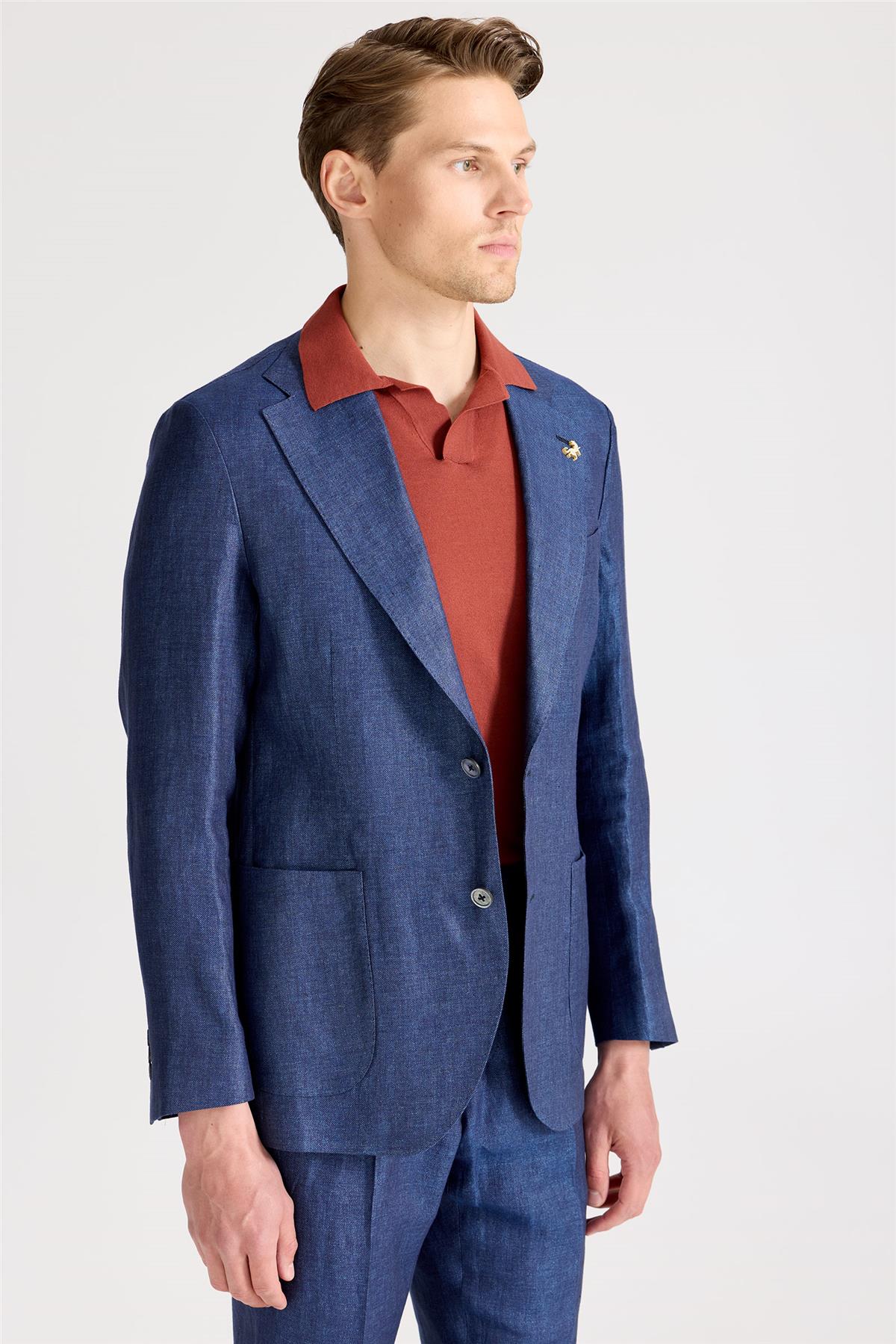 Mavi Keten Takım Elbise