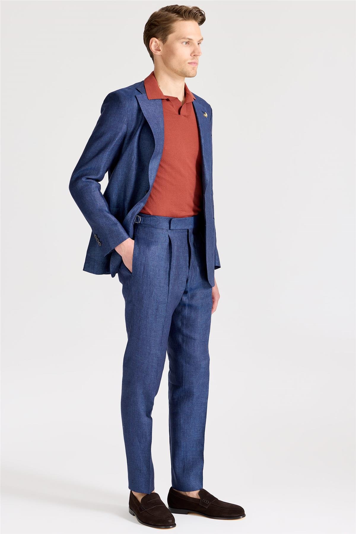 Mavi Keten Takım Elbise