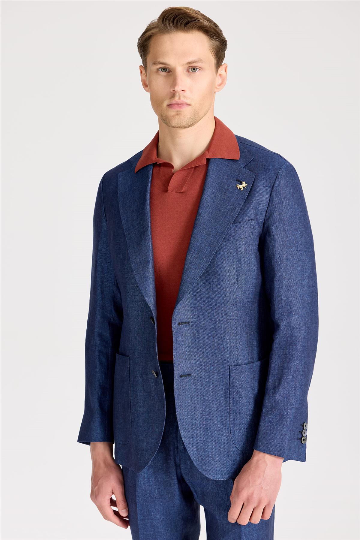 Mavi Keten Takım Elbise