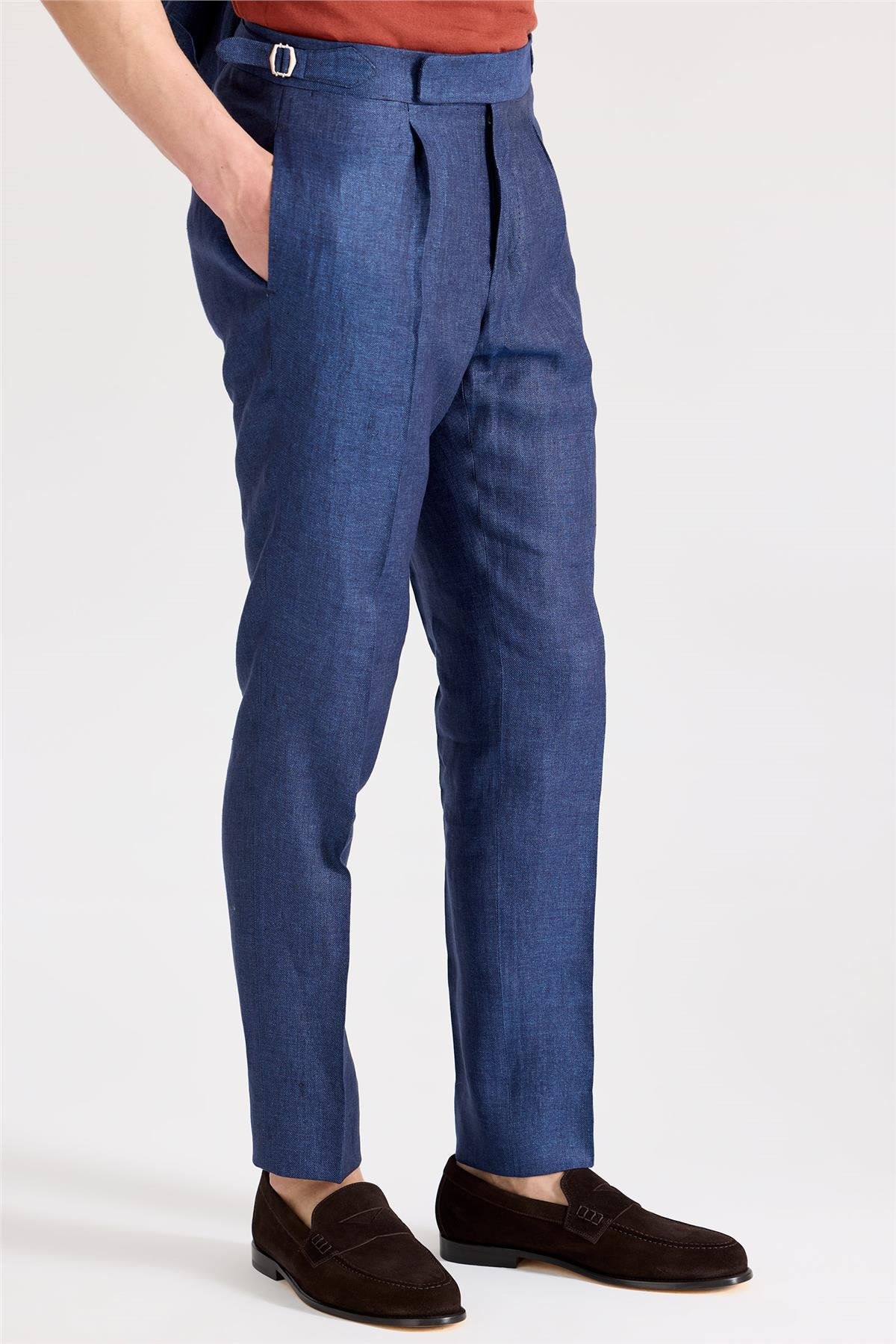 Mavi Keten Takım Elbise