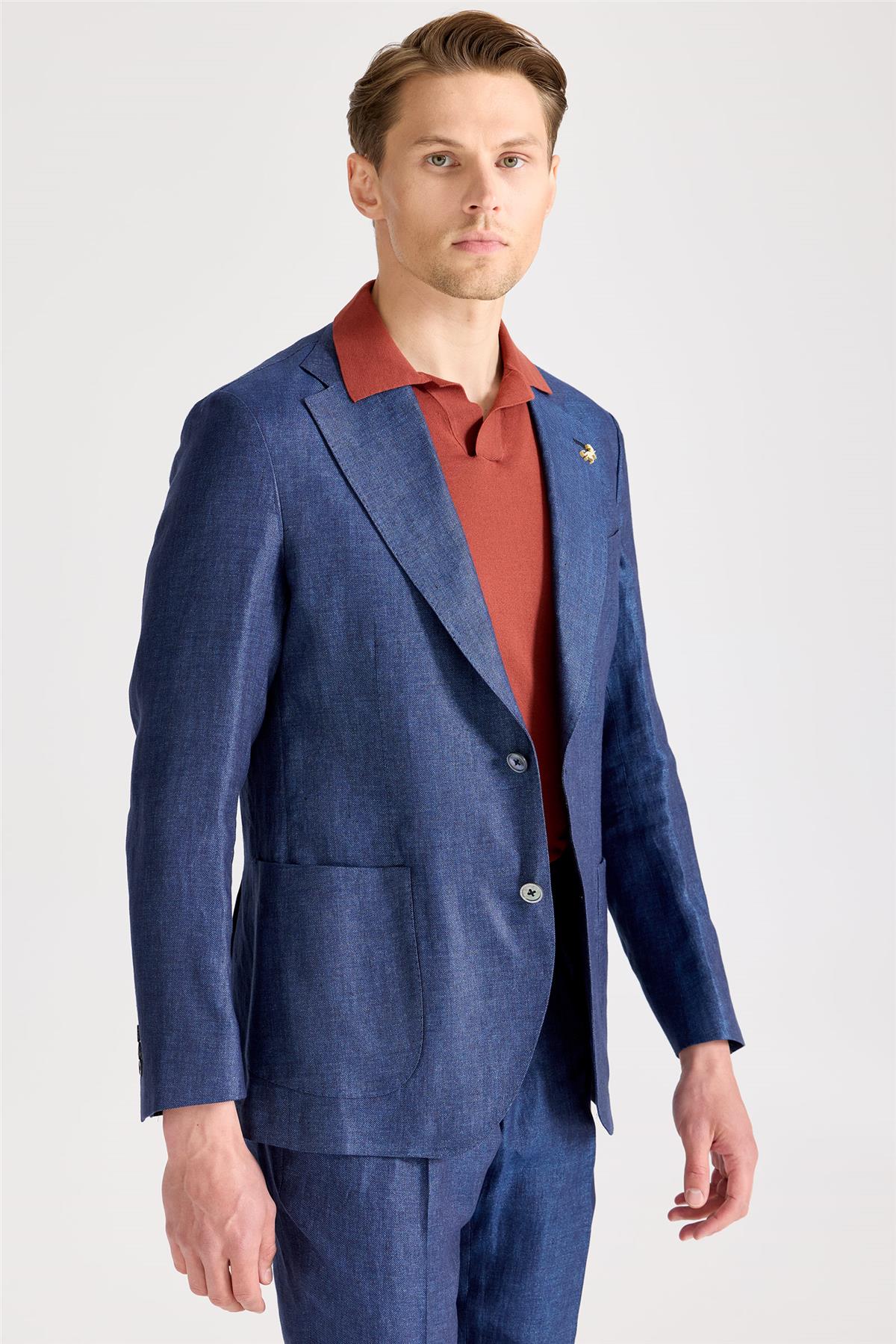 Mavi Keten Takım Elbise