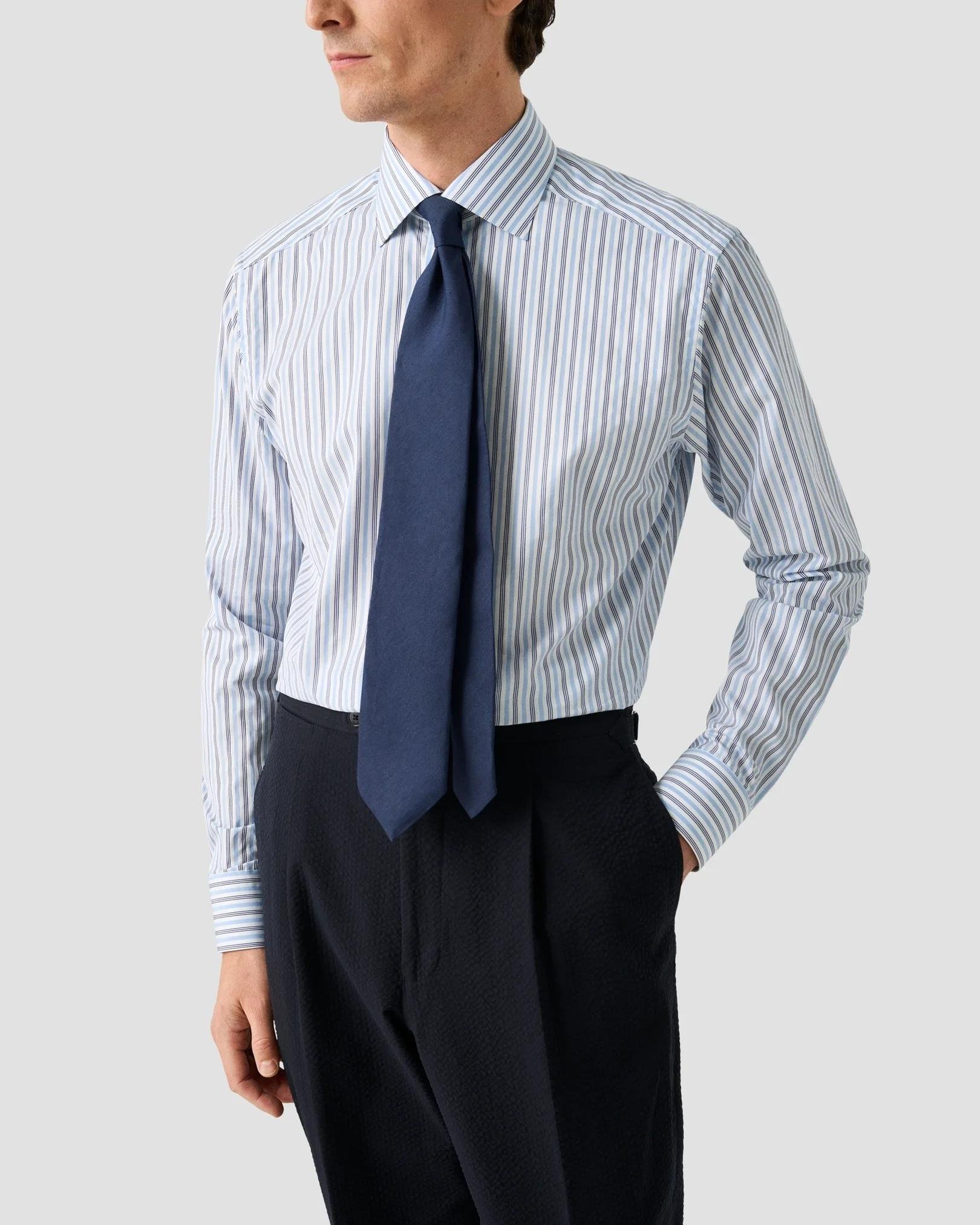 Mavi Lacivert  Çizgili Elevated Pique Gömlek 