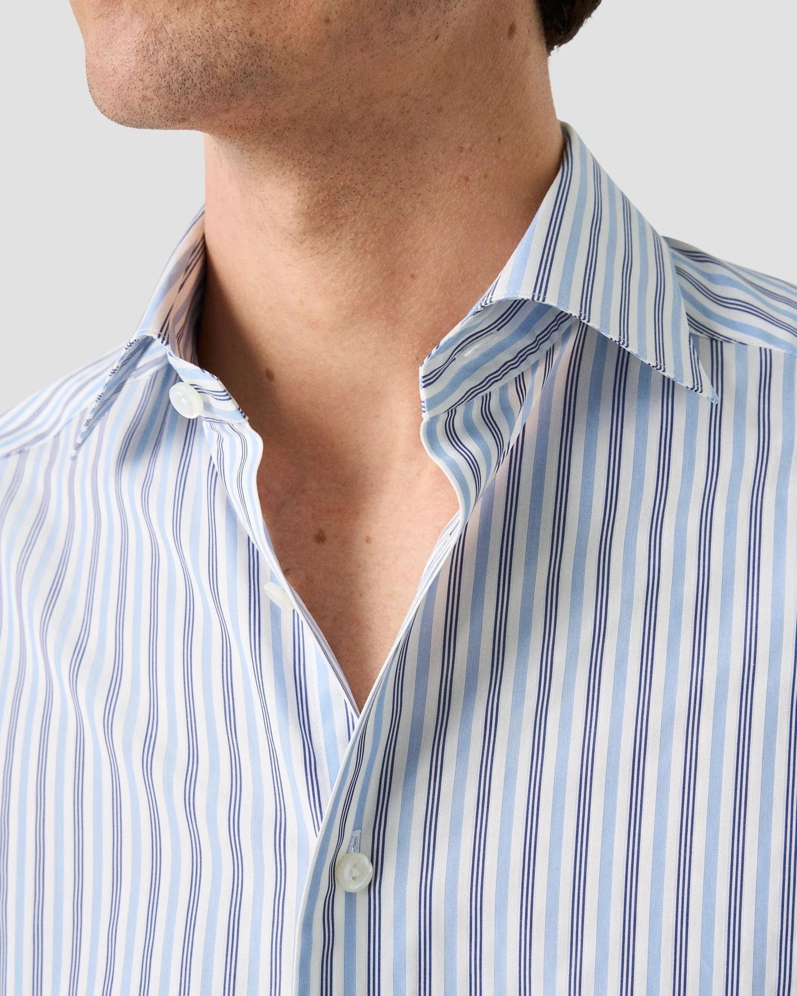 Mavi Lacivert  Çizgili Elevated Pique Gömlek 