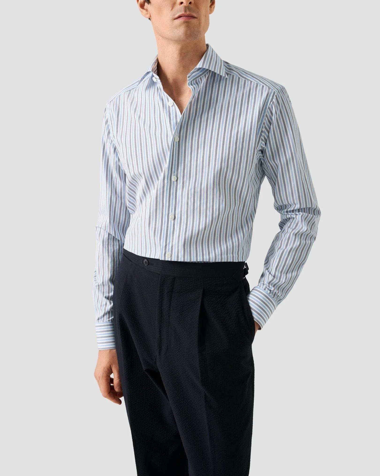 Mavi Lacivert  Çizgili Elevated Pique Gömlek 