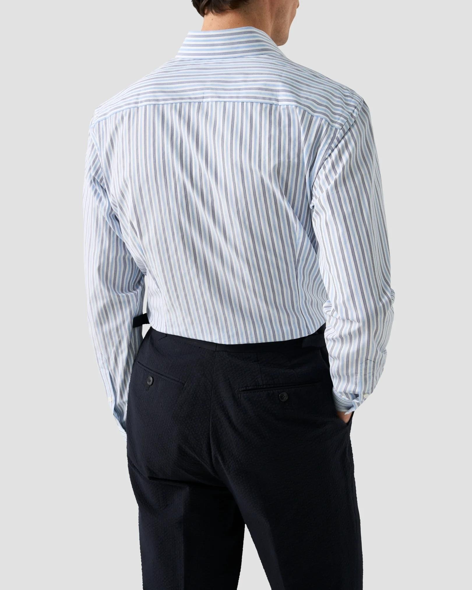 Mavi Lacivert  Çizgili Elevated Pique Gömlek 