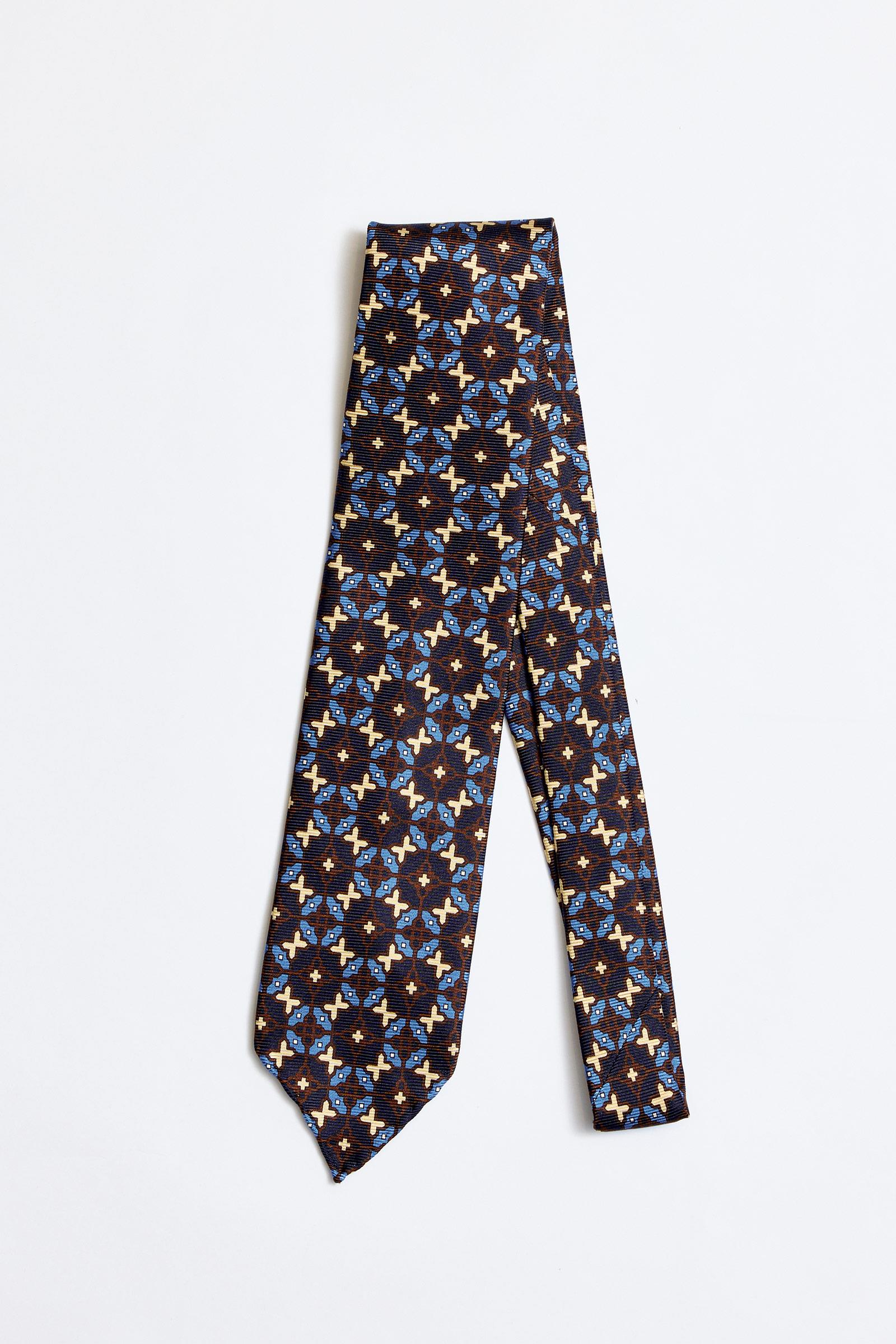 Mavi Lacivert Kahve Astarsız 5 Fold İpek Kravat