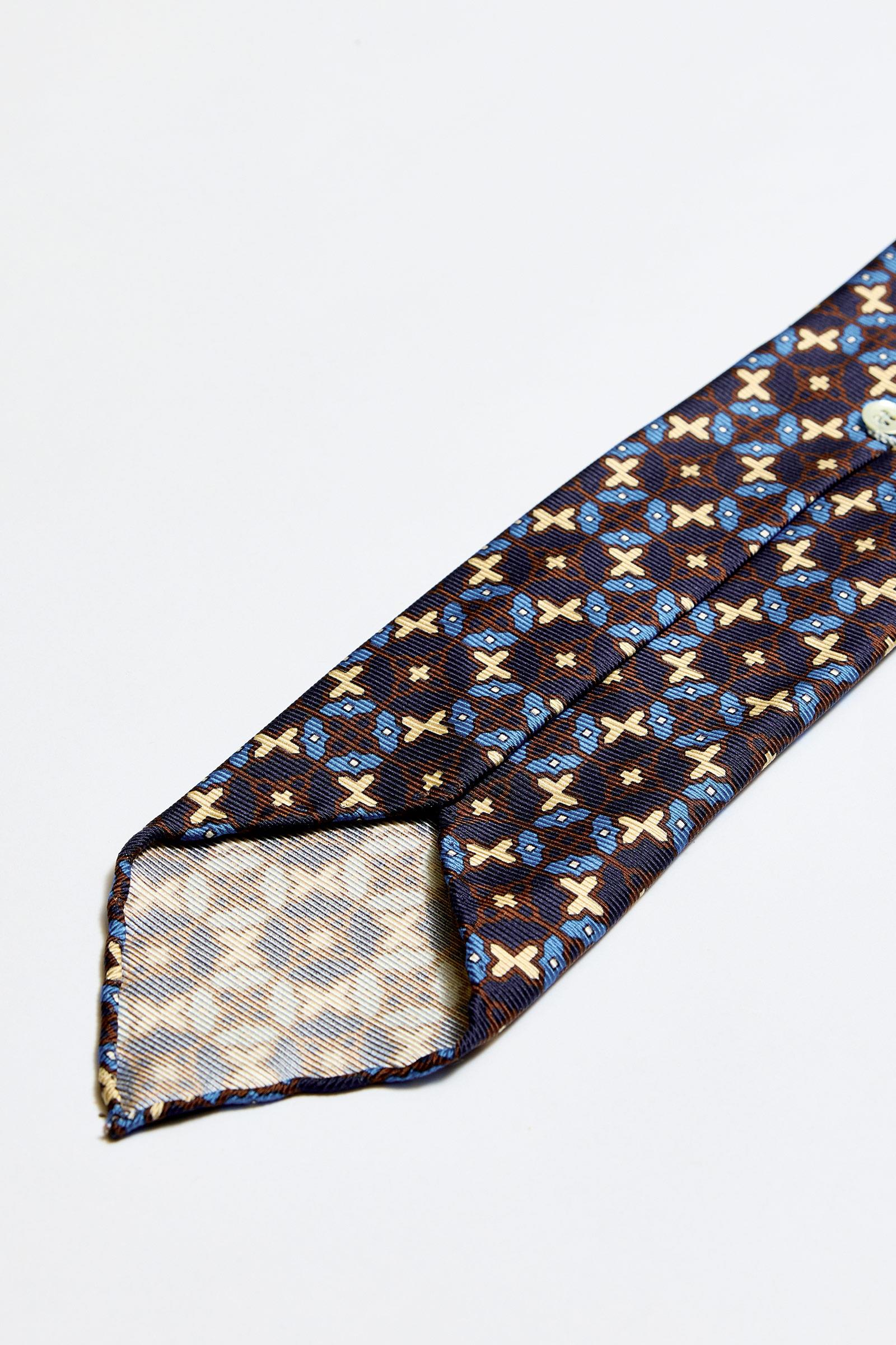 Mavi Lacivert Kahve Astarsız 5 Fold İpek Kravat