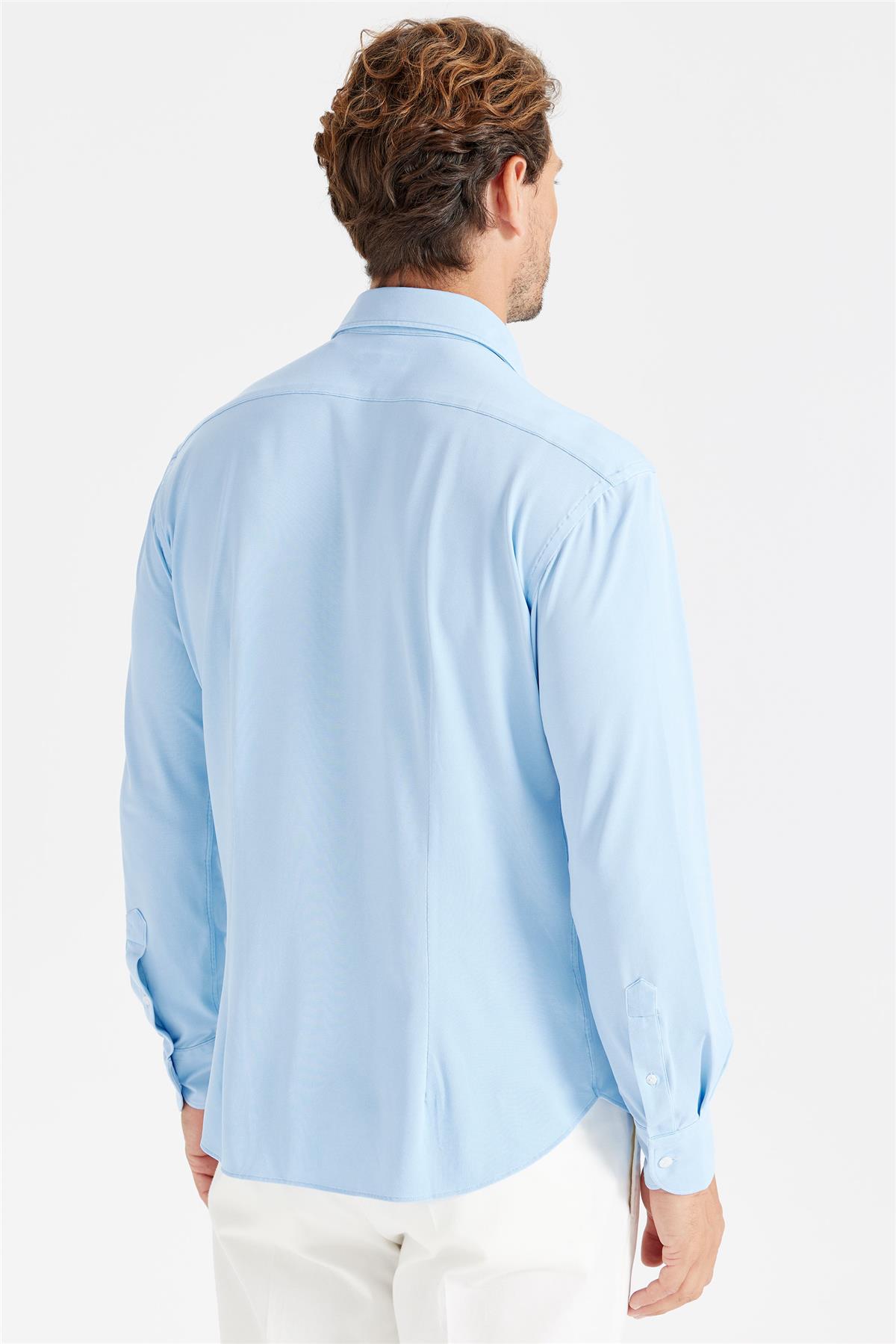 Mavi Oxford Teknik Kumaş Gömlek