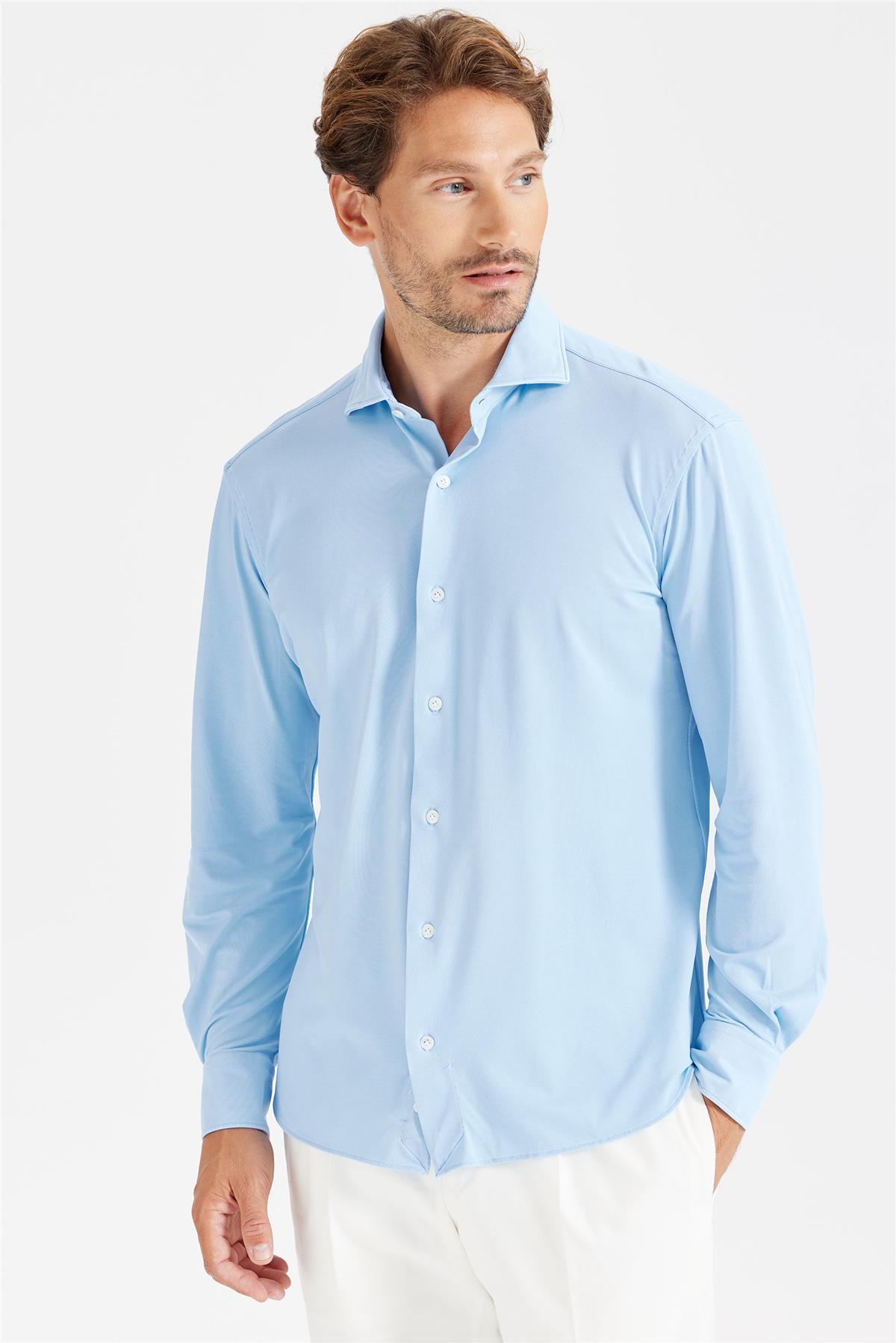 Mavi Oxford Teknik Kumaş Gömlek