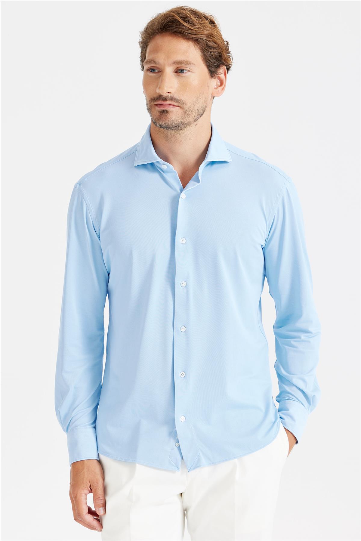 Mavi Oxford Teknik Kumaş Gömlek