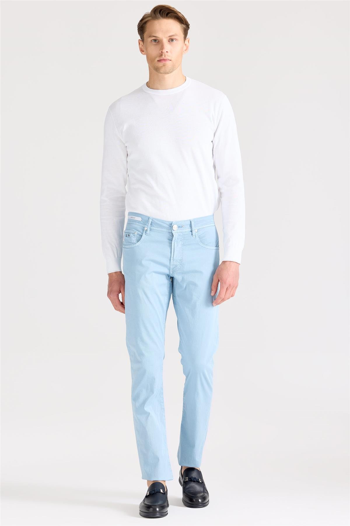 Mavi Pamuk İpek Pantolon