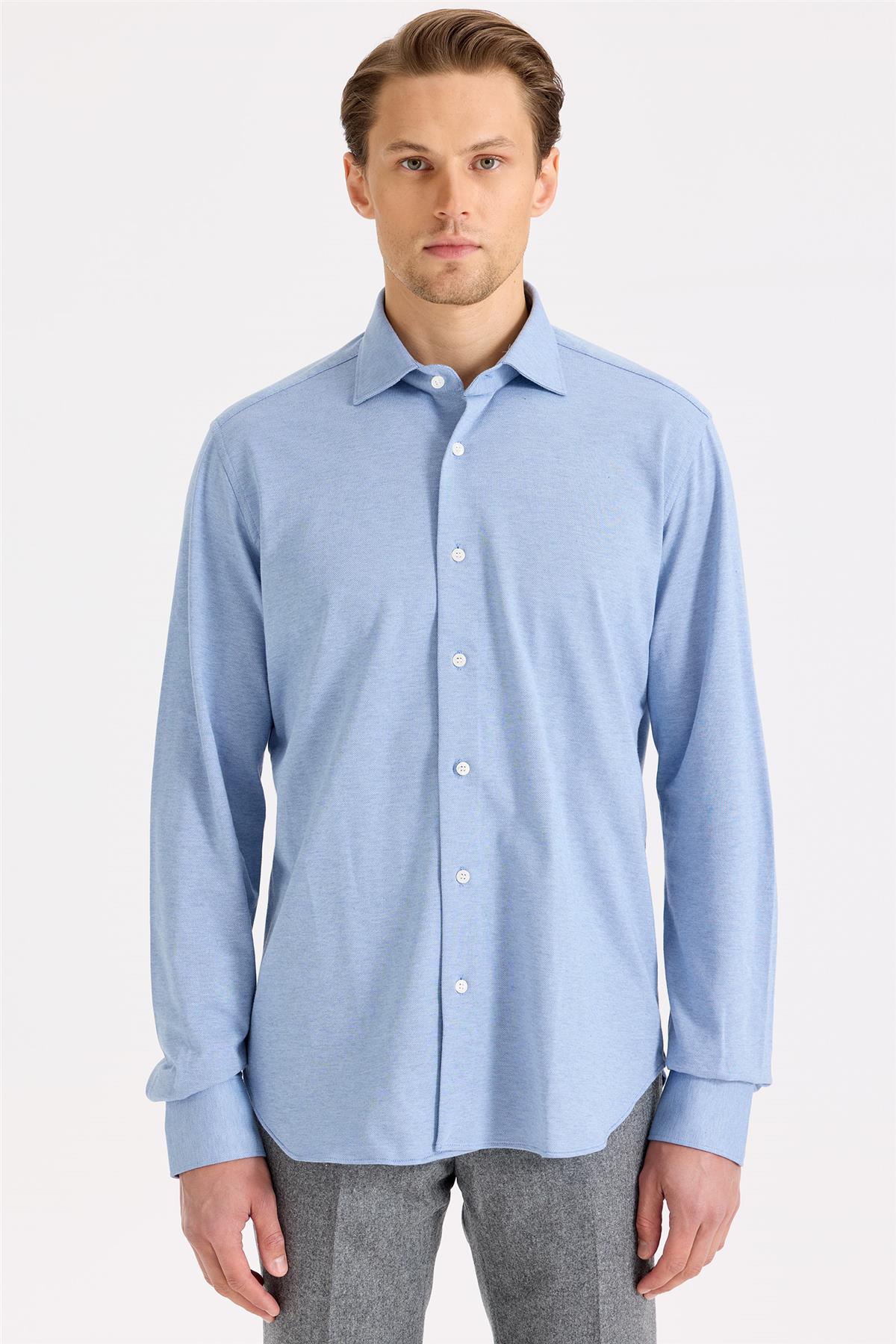 Mavi Pamuk Kaşmir Gömlek
