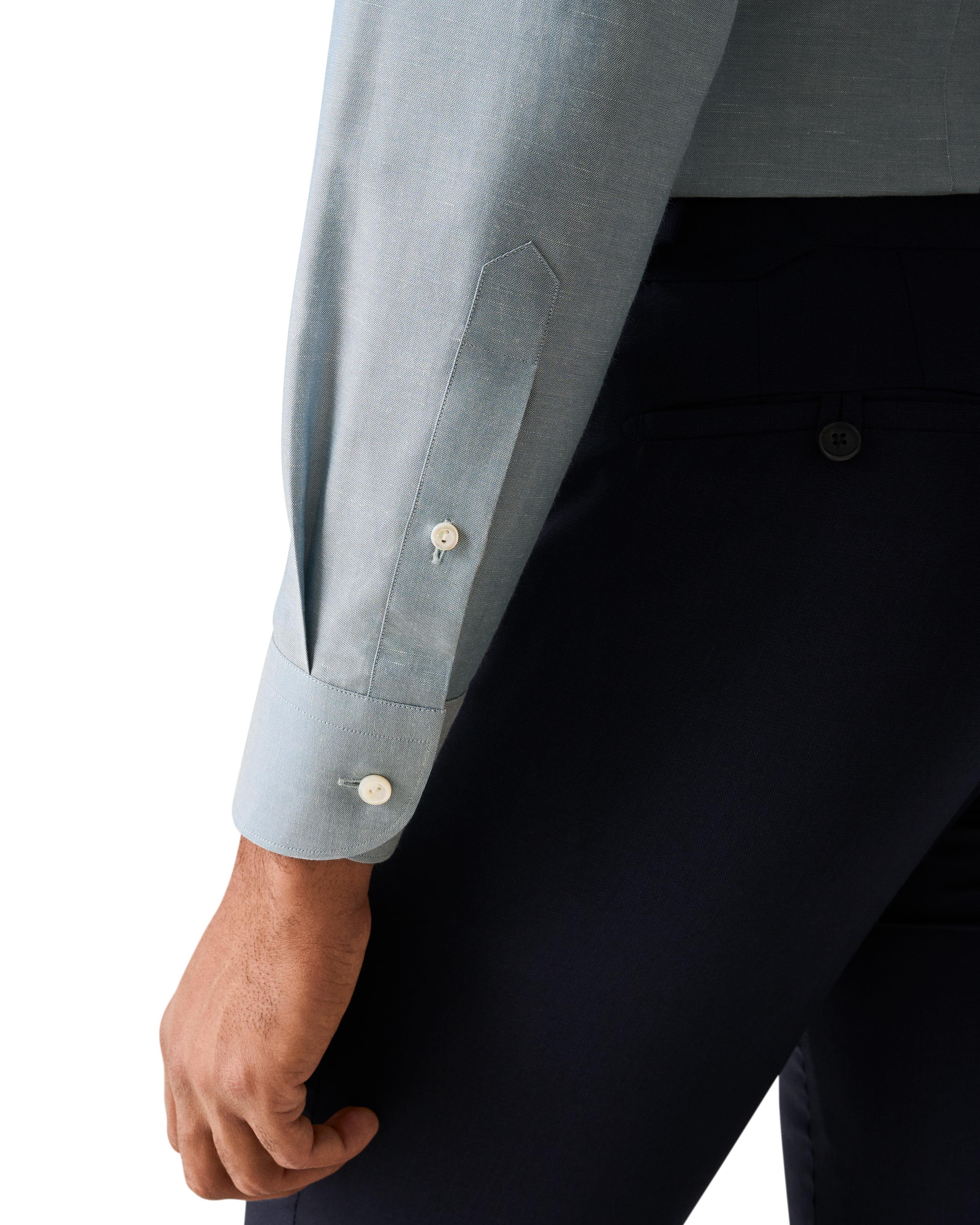 Mavi Pamuk Keten İpek Gömlek 