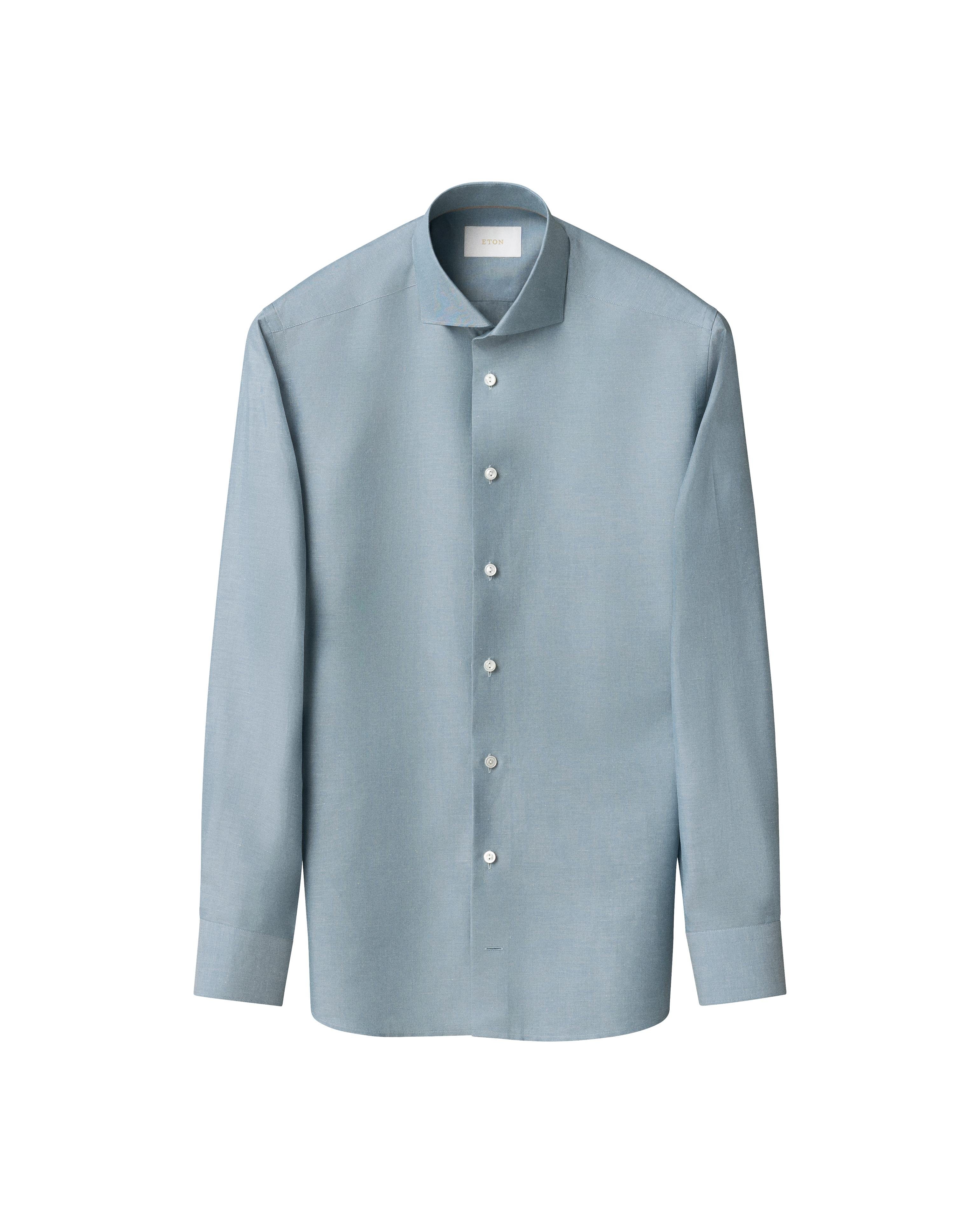 Mavi Pamuk Keten İpek Gömlek 