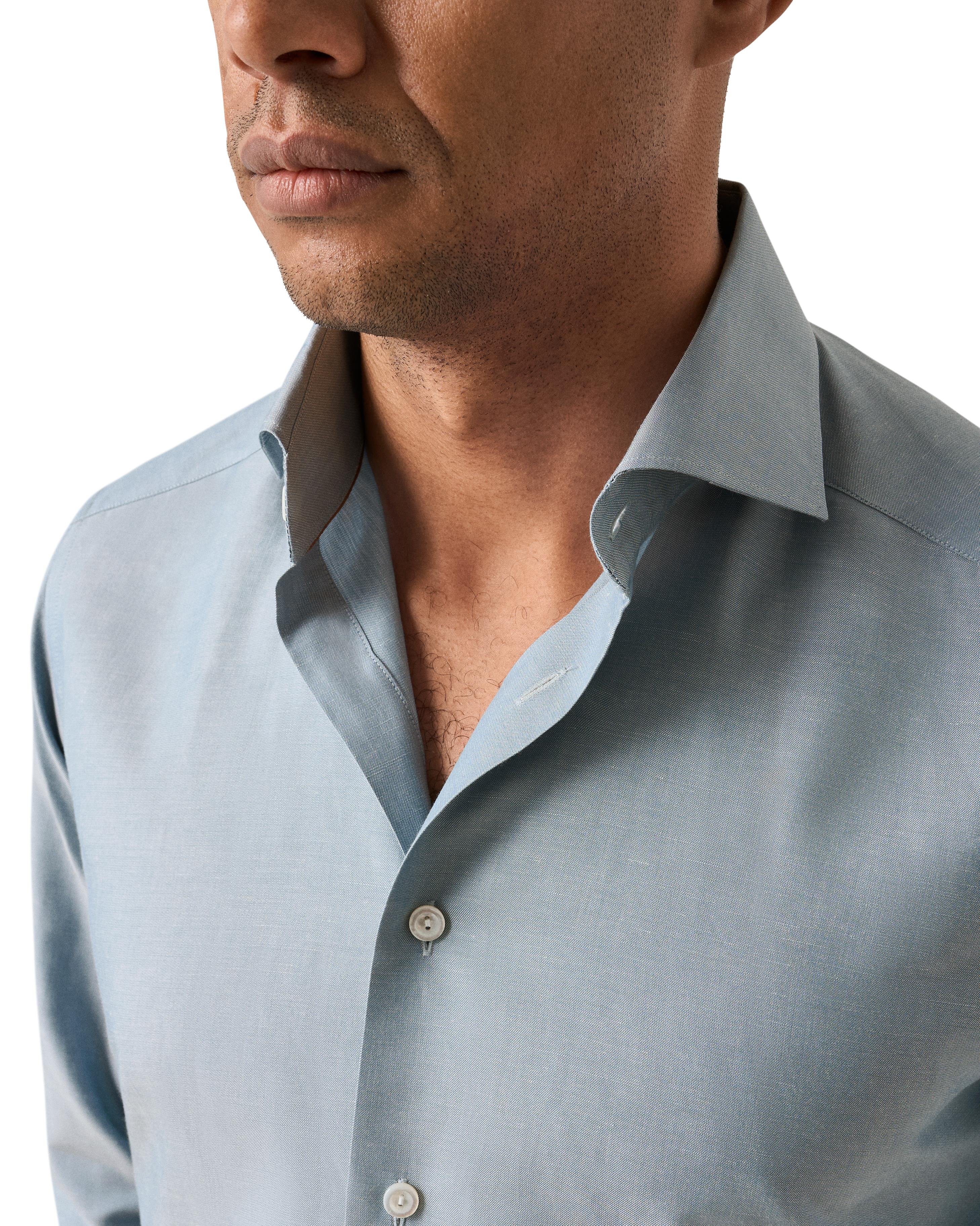 Mavi Pamuk Keten İpek Gömlek 