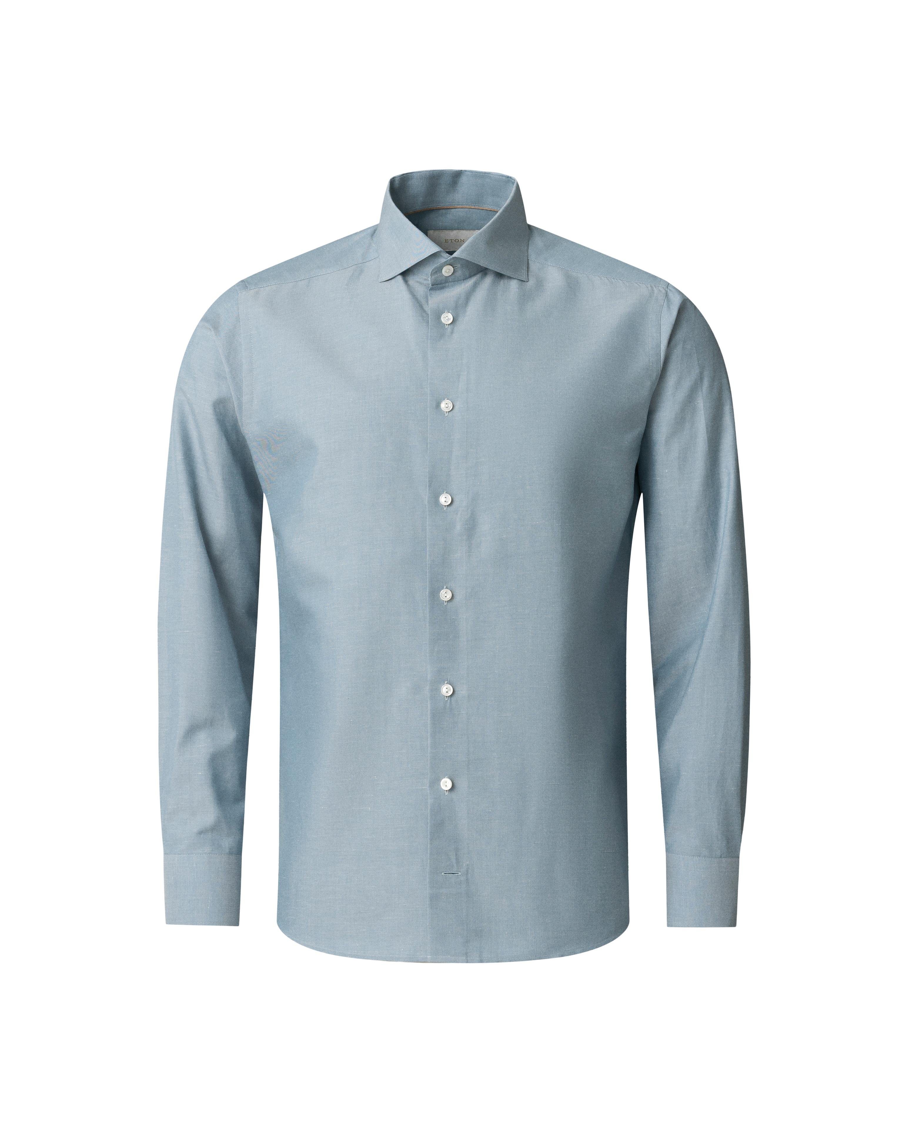 Mavi Pamuk Keten İpek Gömlek 