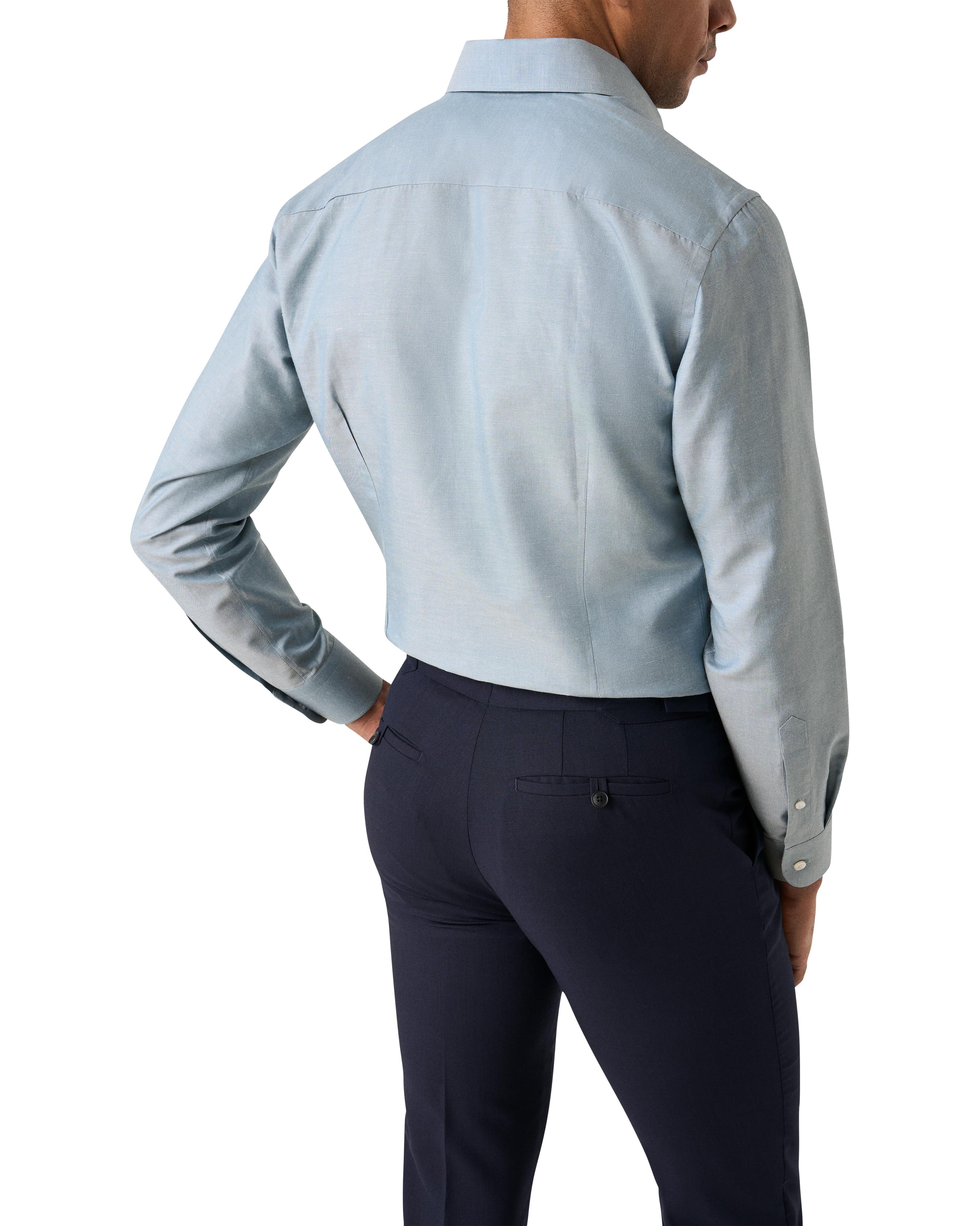 Mavi Pamuk Keten İpek Gömlek 