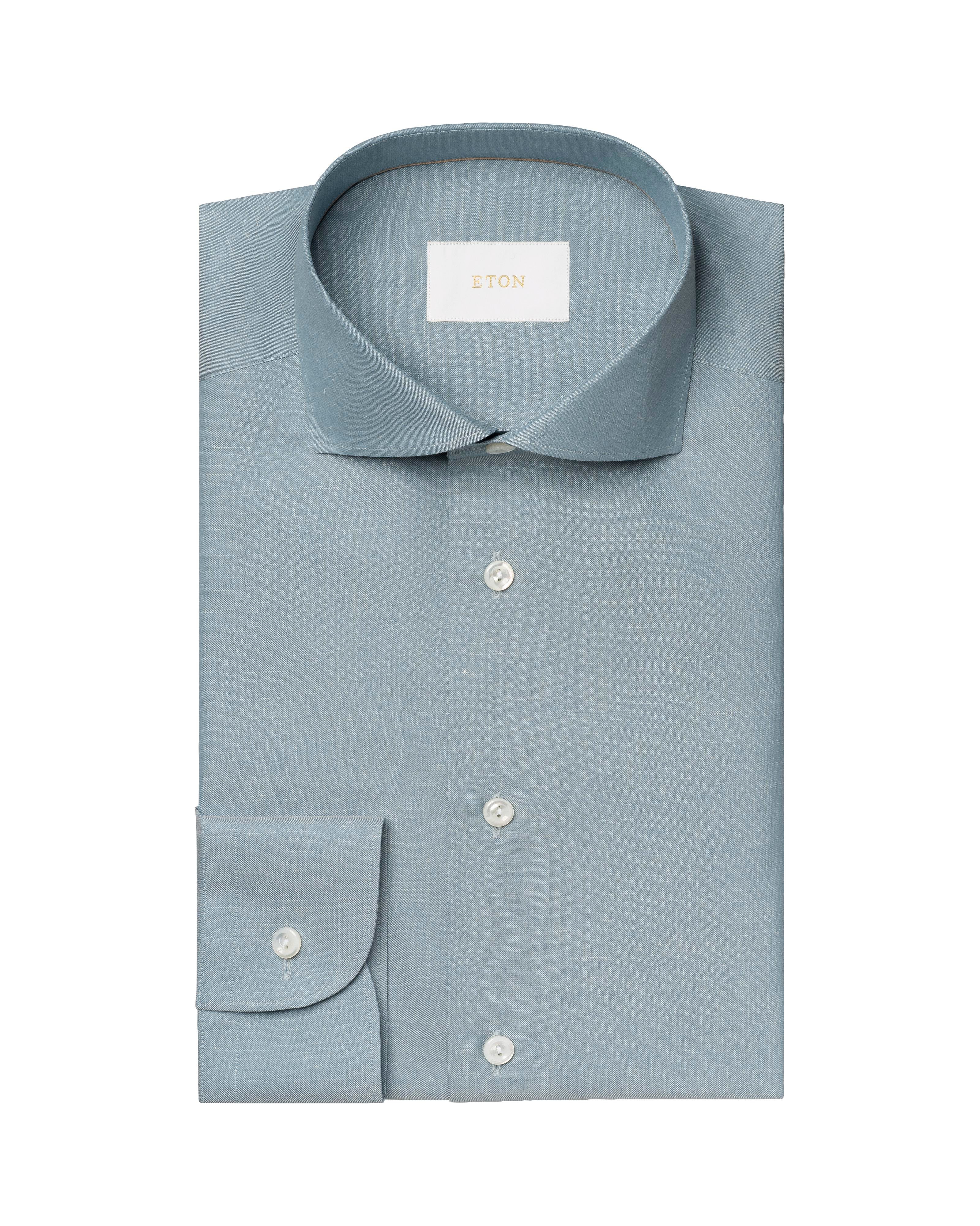 Mavi Pamuk Keten İpek Gömlek 