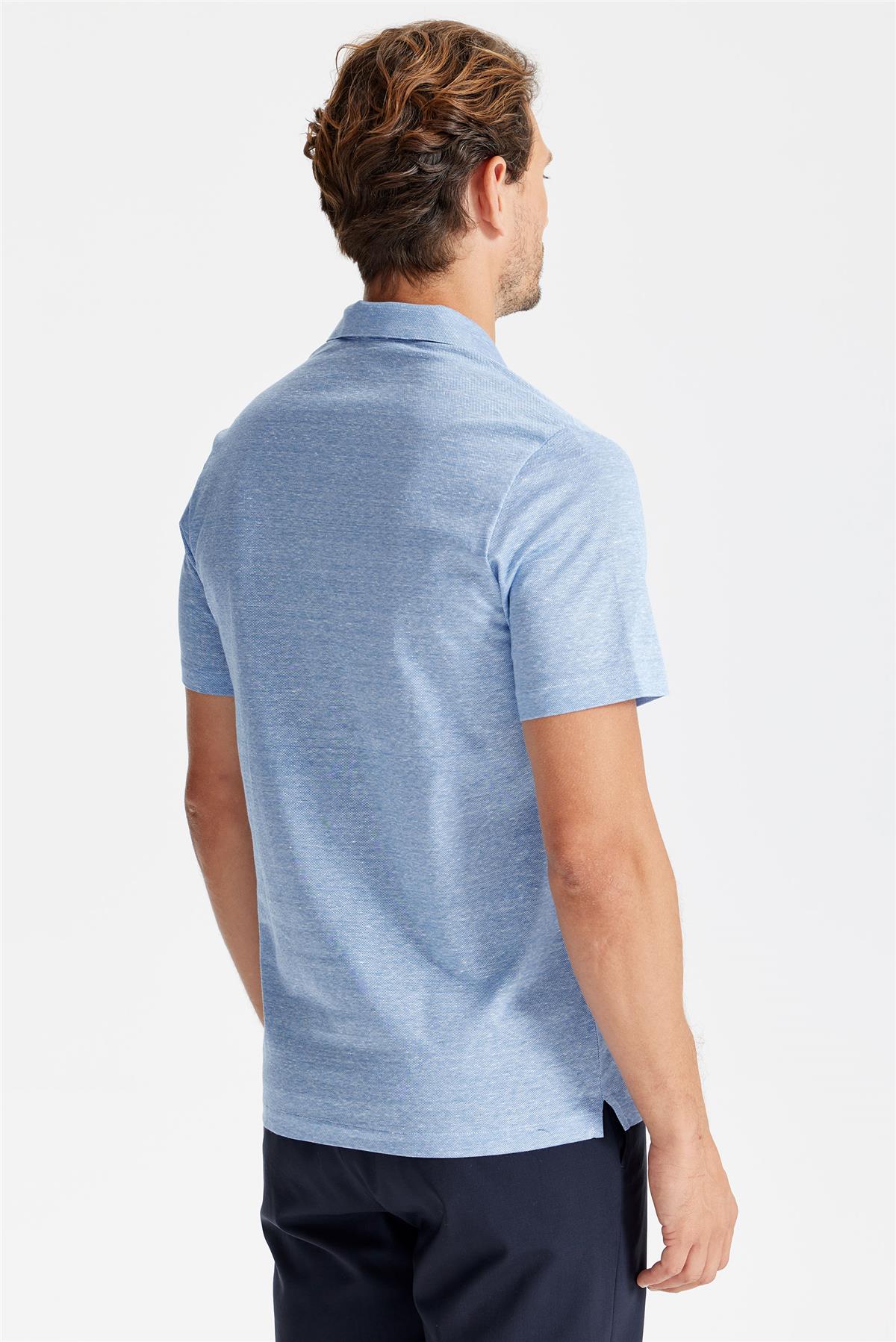 Mavi Pamuk Keten Polo Yaka T-shirt 