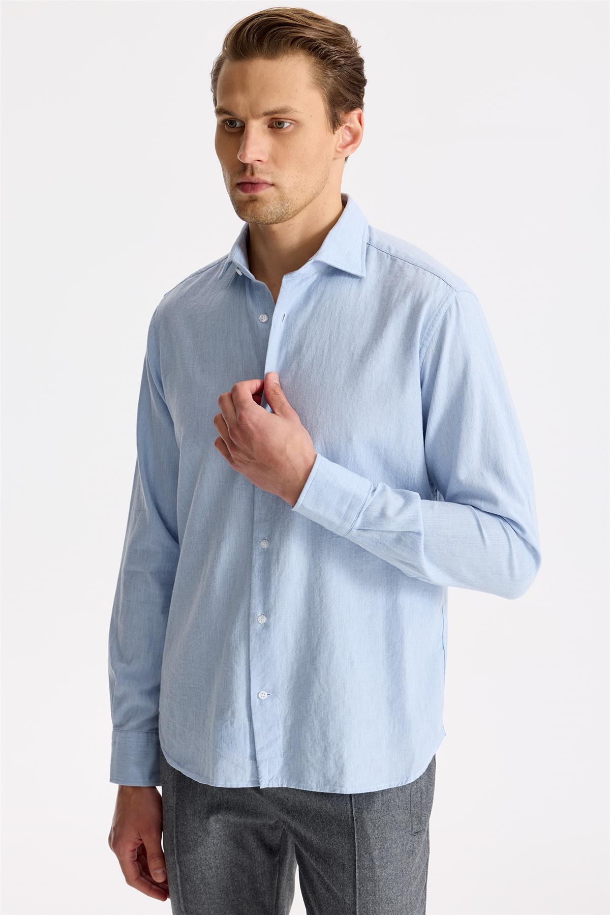 Mavi Pamuk Teknik Gömlek