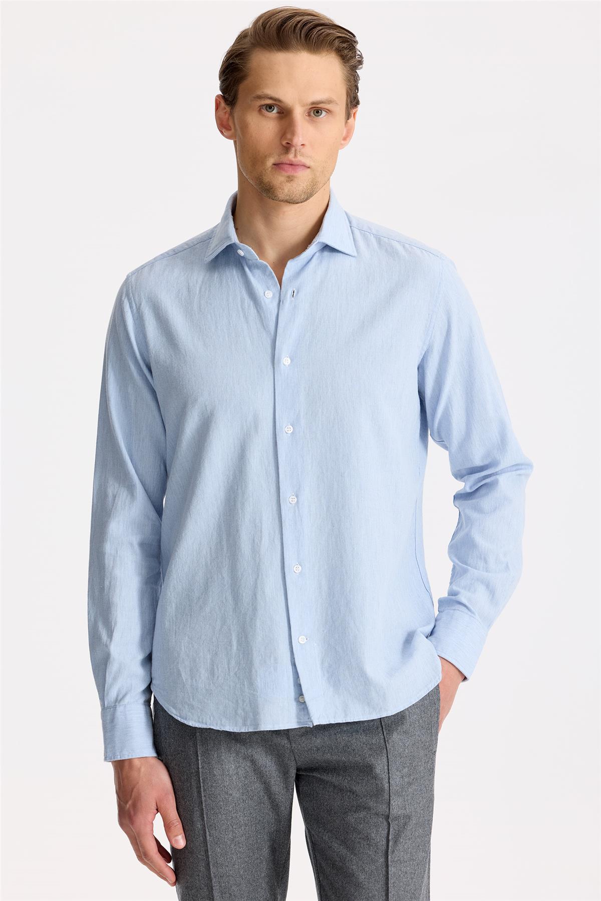 Mavi Pamuk Teknik Gömlek