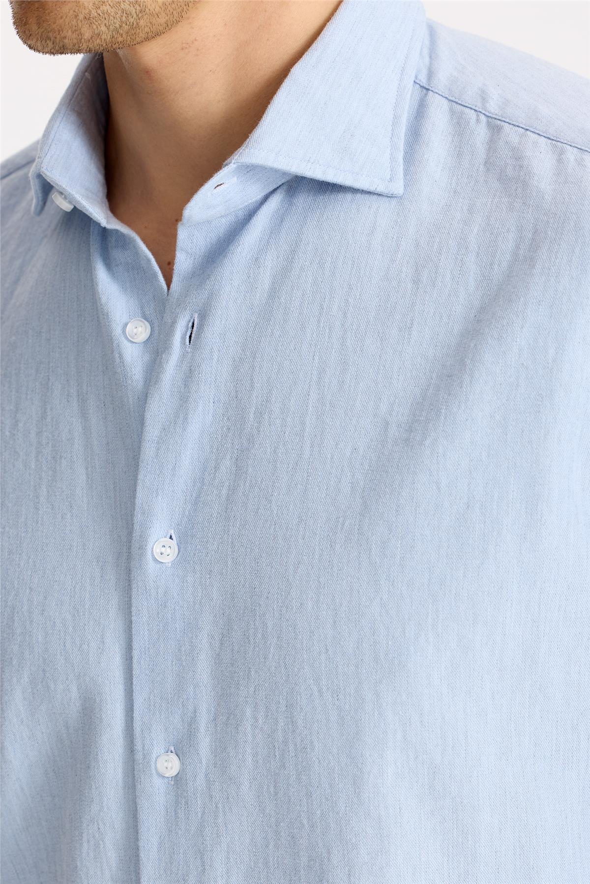 Mavi Pamuk Teknik Gömlek