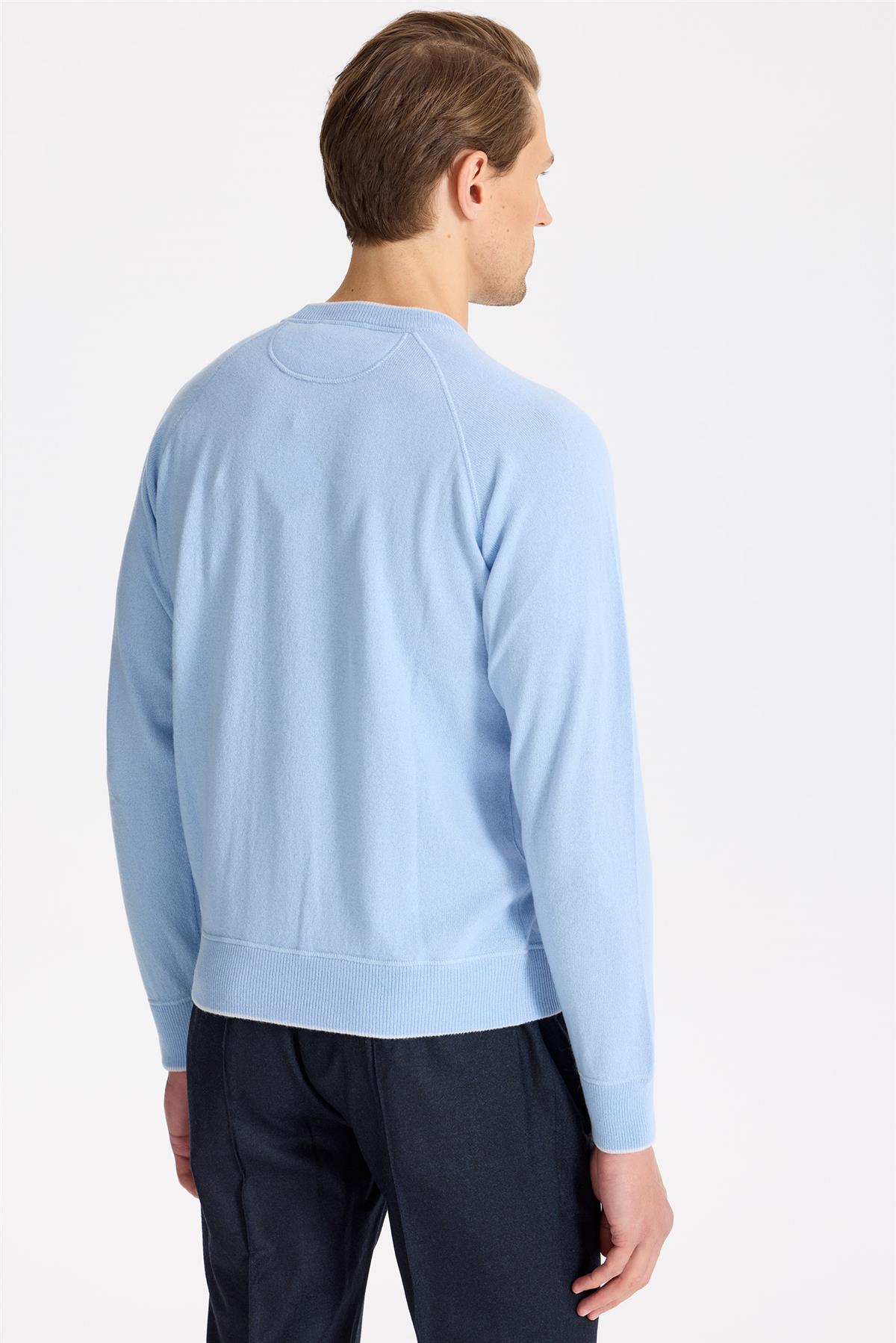 Mavi Sıfır Yaka Kaşmir Triko