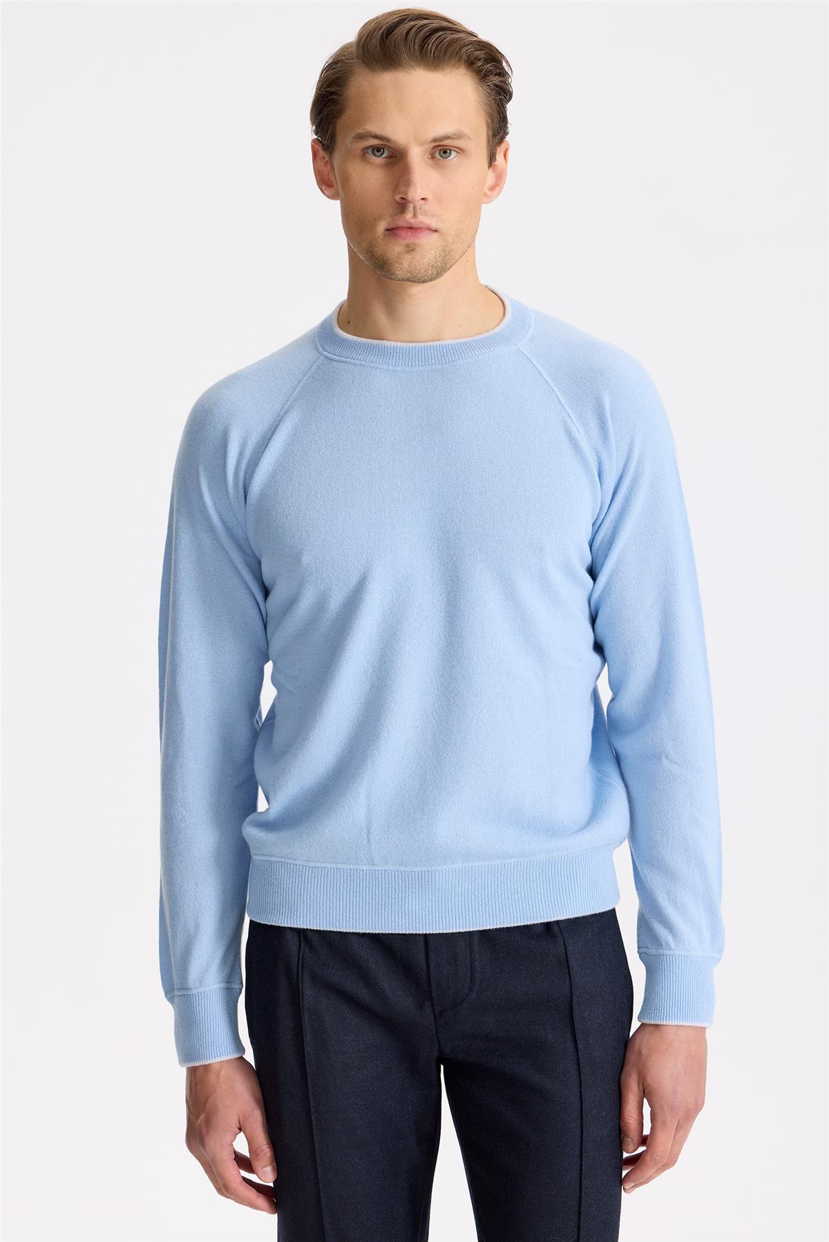 Mavi Sıfır Yaka Kaşmir Triko