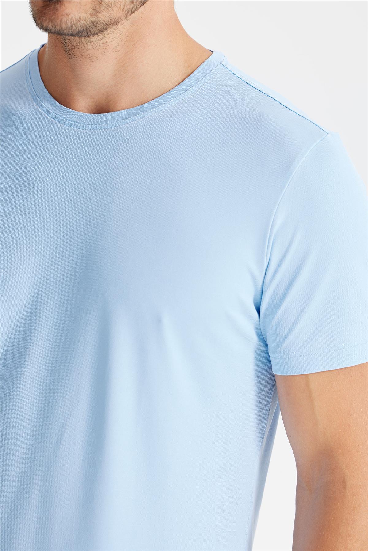 Mavi Sıfır Yaka Oxford Teknik Kumaş T-shirt