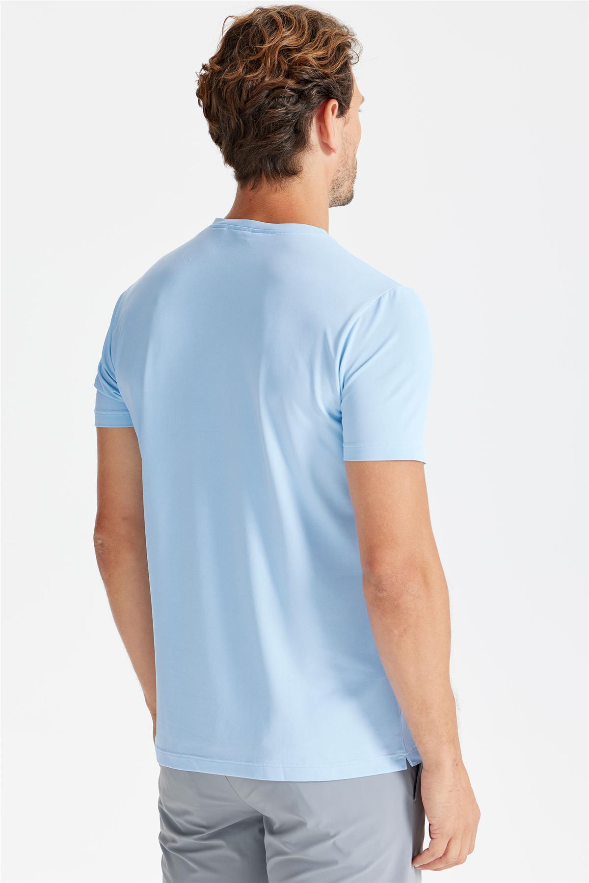 Mavi Sıfır Yaka Oxford Teknik Kumaş T-shirt