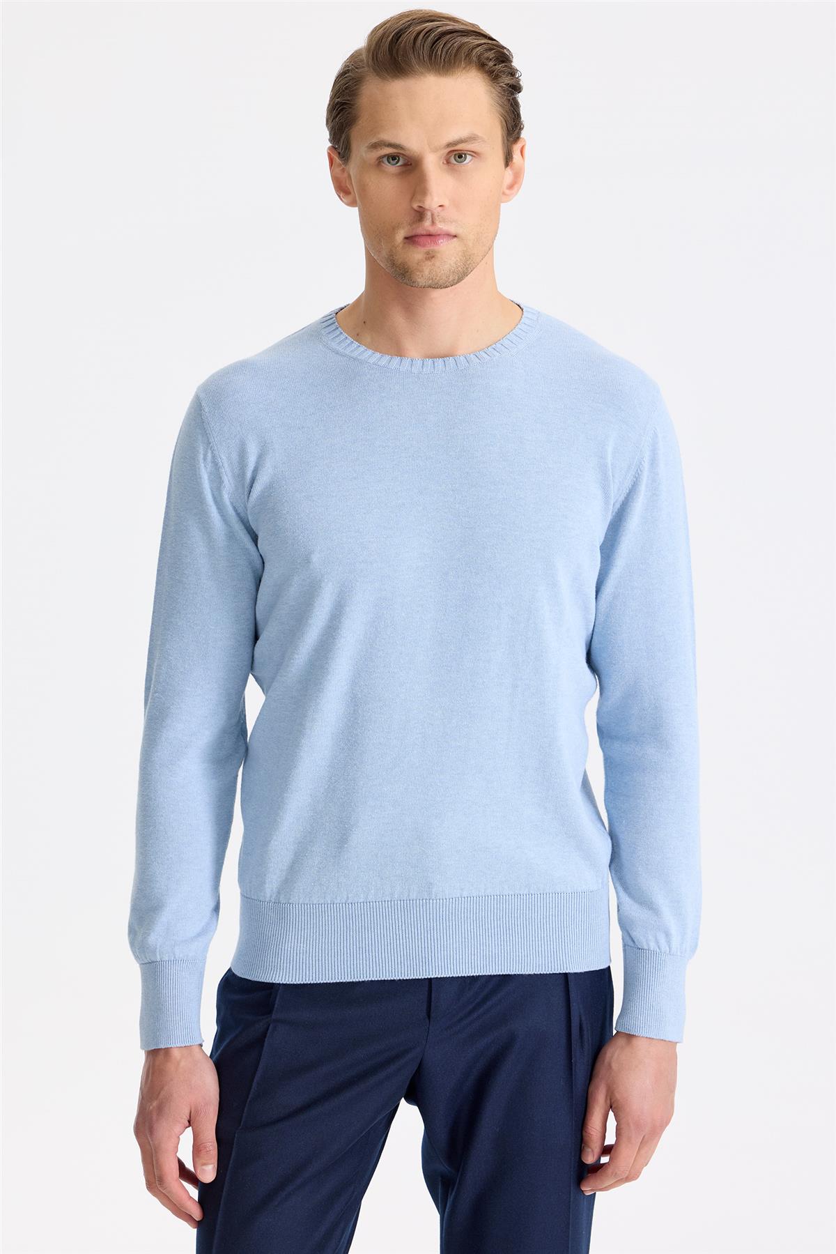 Mavi Sıfır Yaka Pamuk Triko