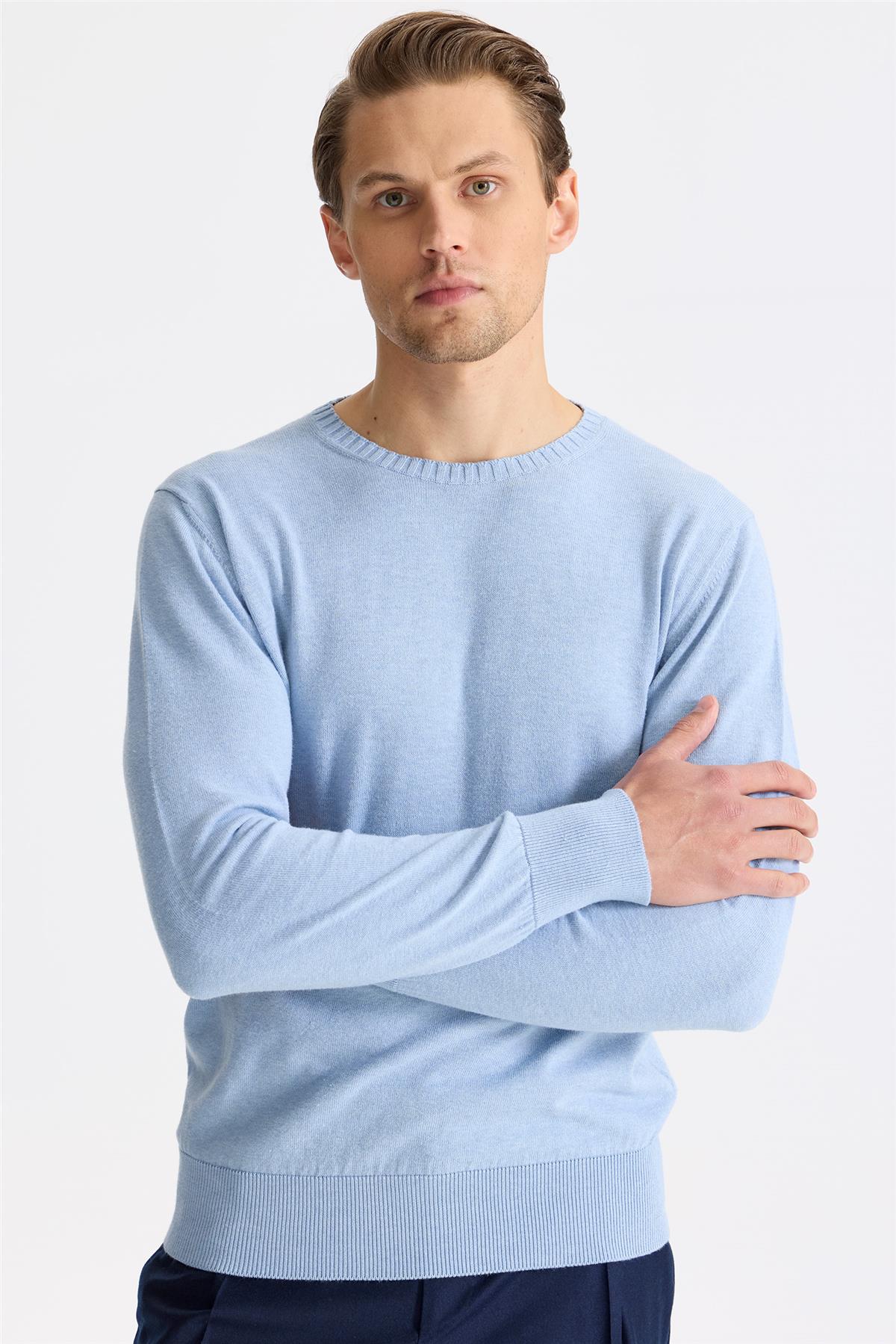 Mavi Sıfır Yaka Pamuk Triko
