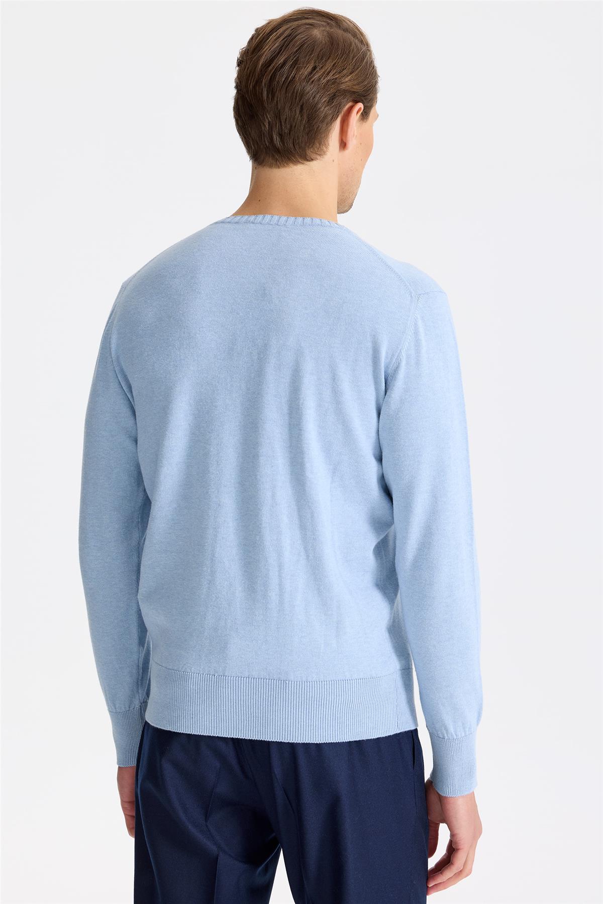 Mavi Sıfır Yaka Pamuk Triko