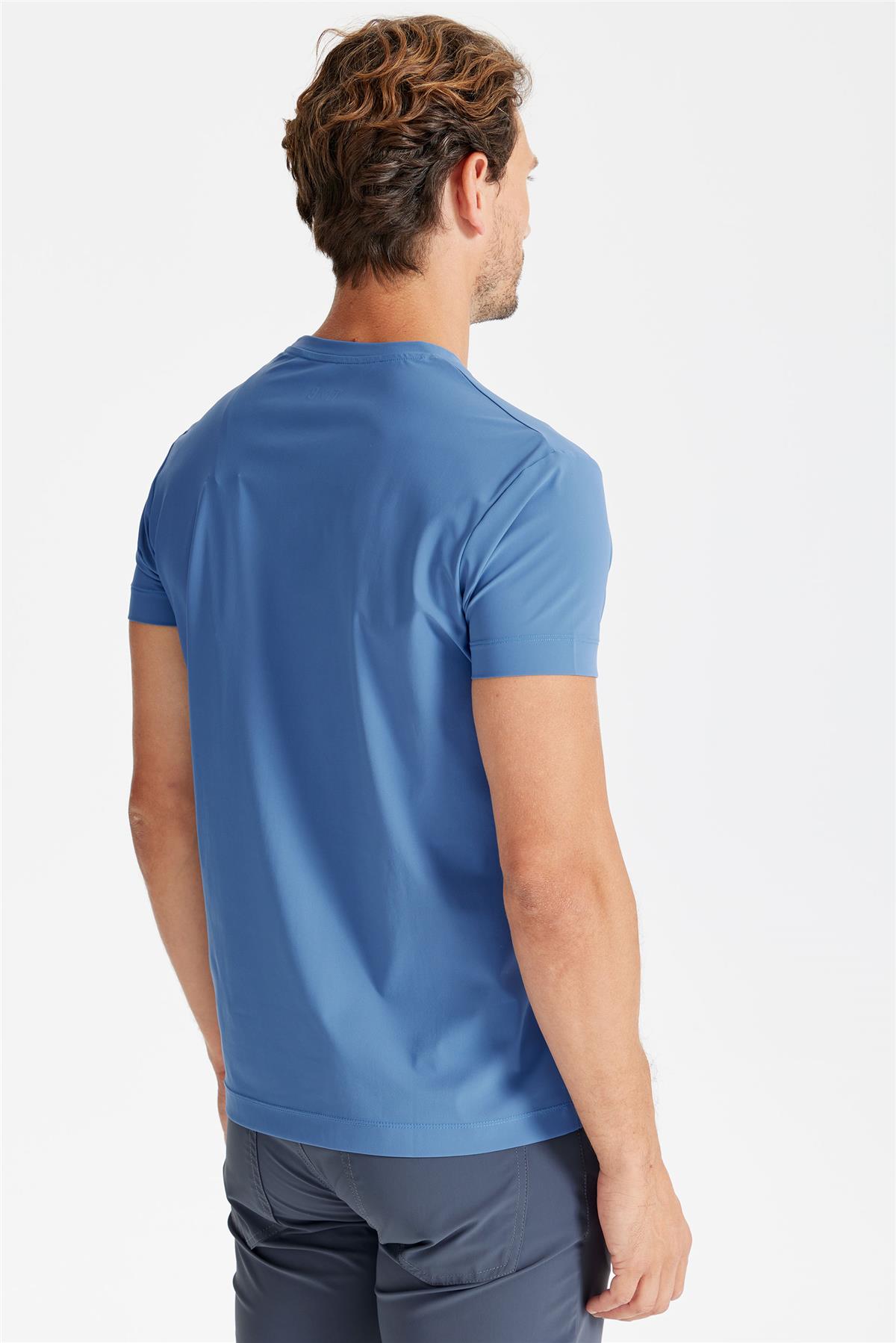 Mavi Sıfır Yaka Teknik T-shirt