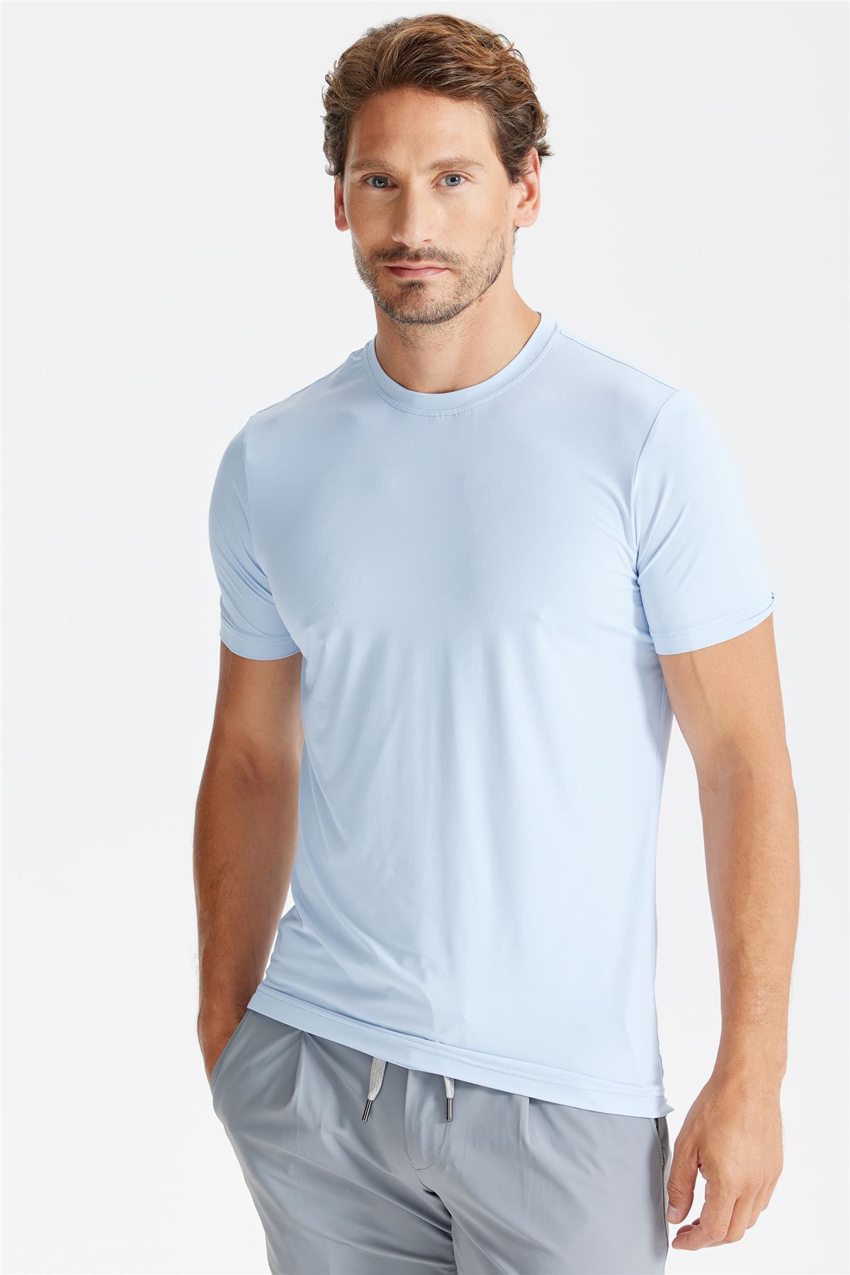 Mavi Sıfır Yaka Vintage Teknik Kumaş T-shirt