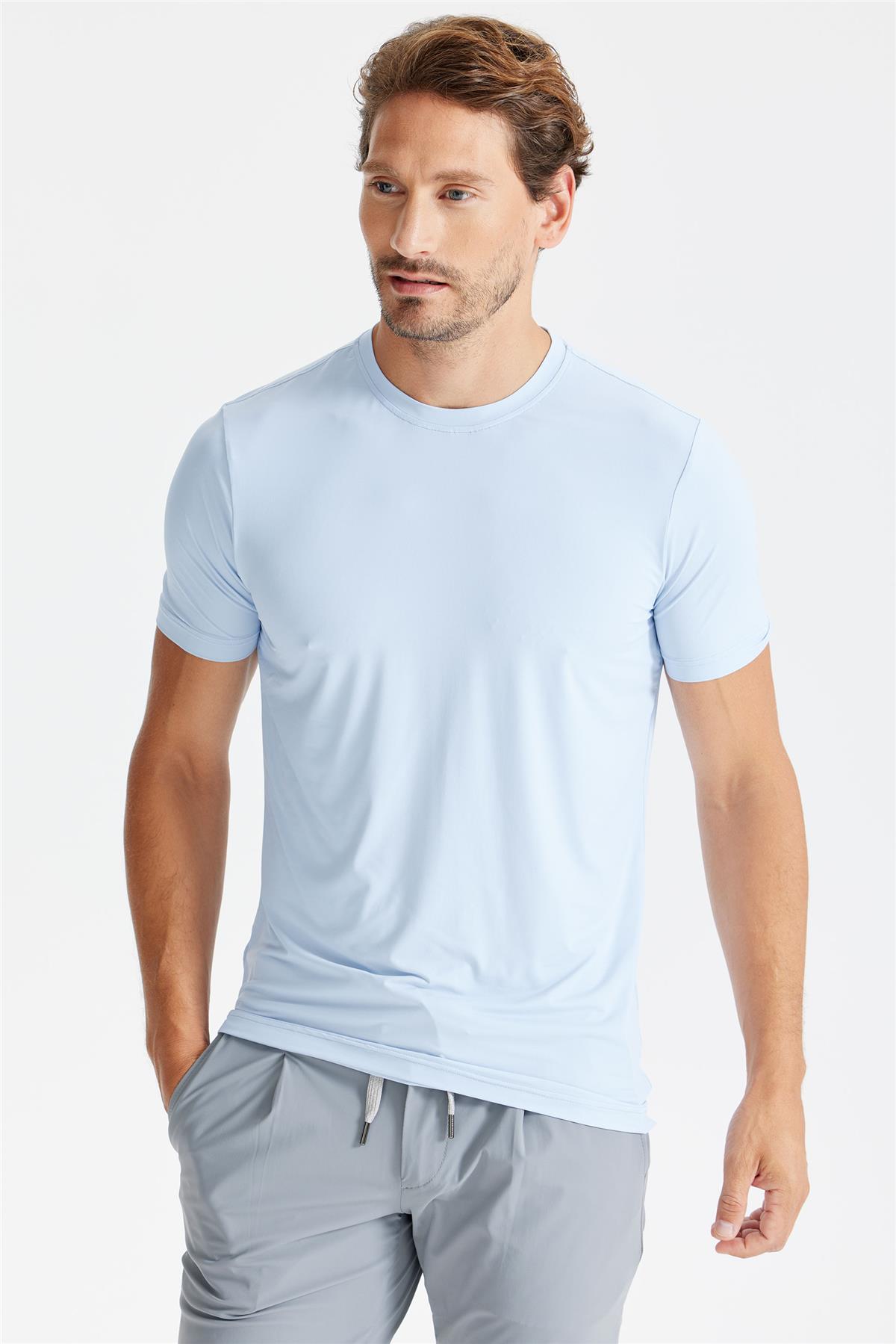 Mavi Sıfır Yaka Vintage Teknik Kumaş T-shirt