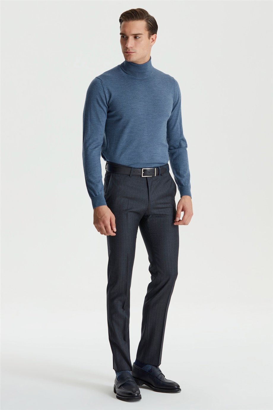 Mavi Tam Balıkçı Yün Triko