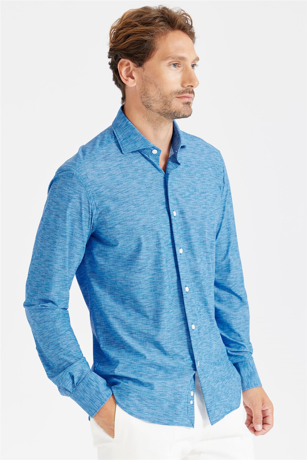 Mavi Teknik Kumaş Gömlek
