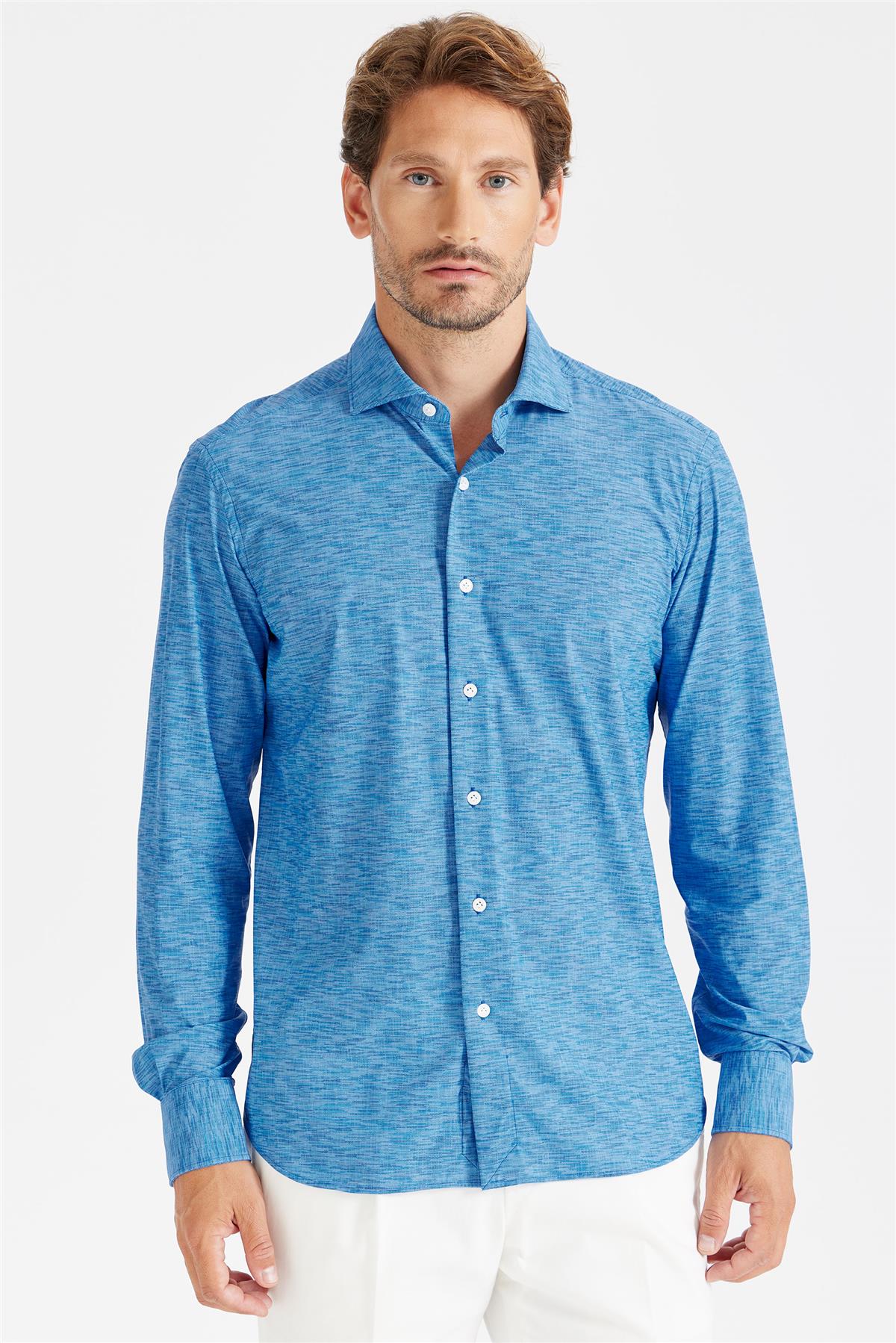 Mavi Teknik Kumaş Gömlek