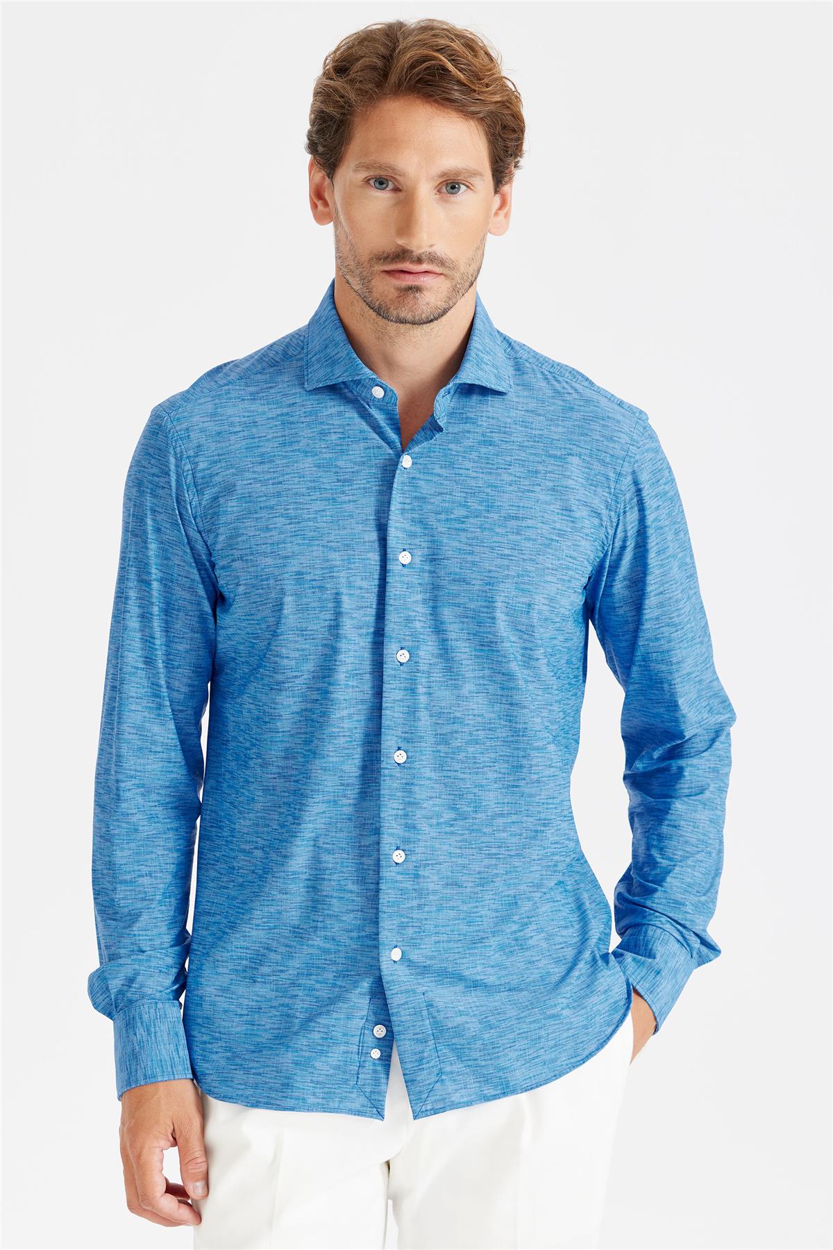 Mavi Teknik Kumaş Gömlek