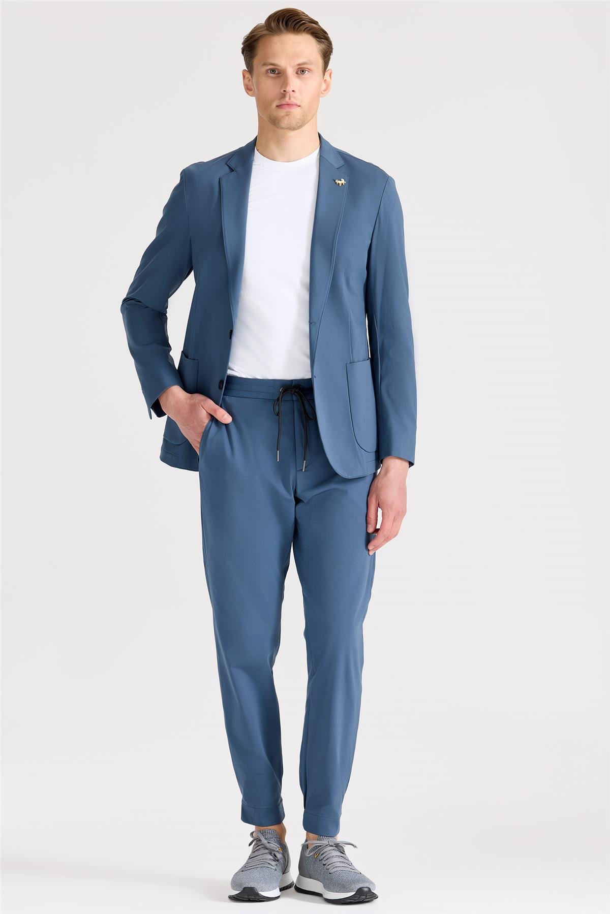 Mavi Teknik Kumaş Takım Ebise