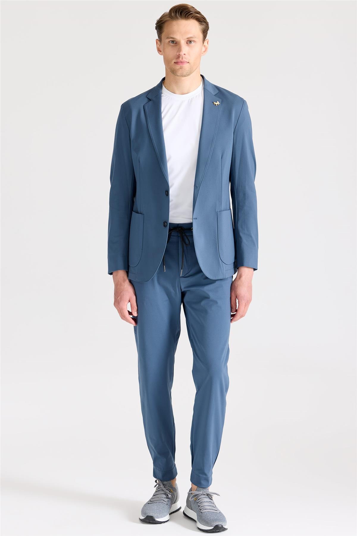 Mavi Teknik Kumaş Takım Ebise