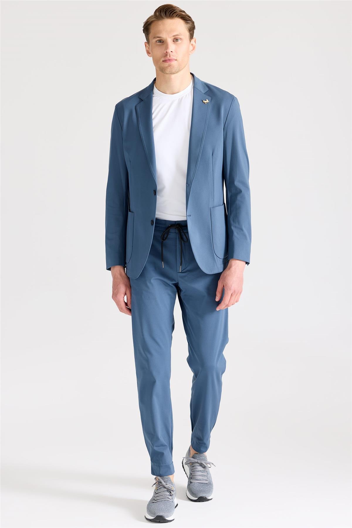 Mavi Teknik Kumaş Takım Ebise